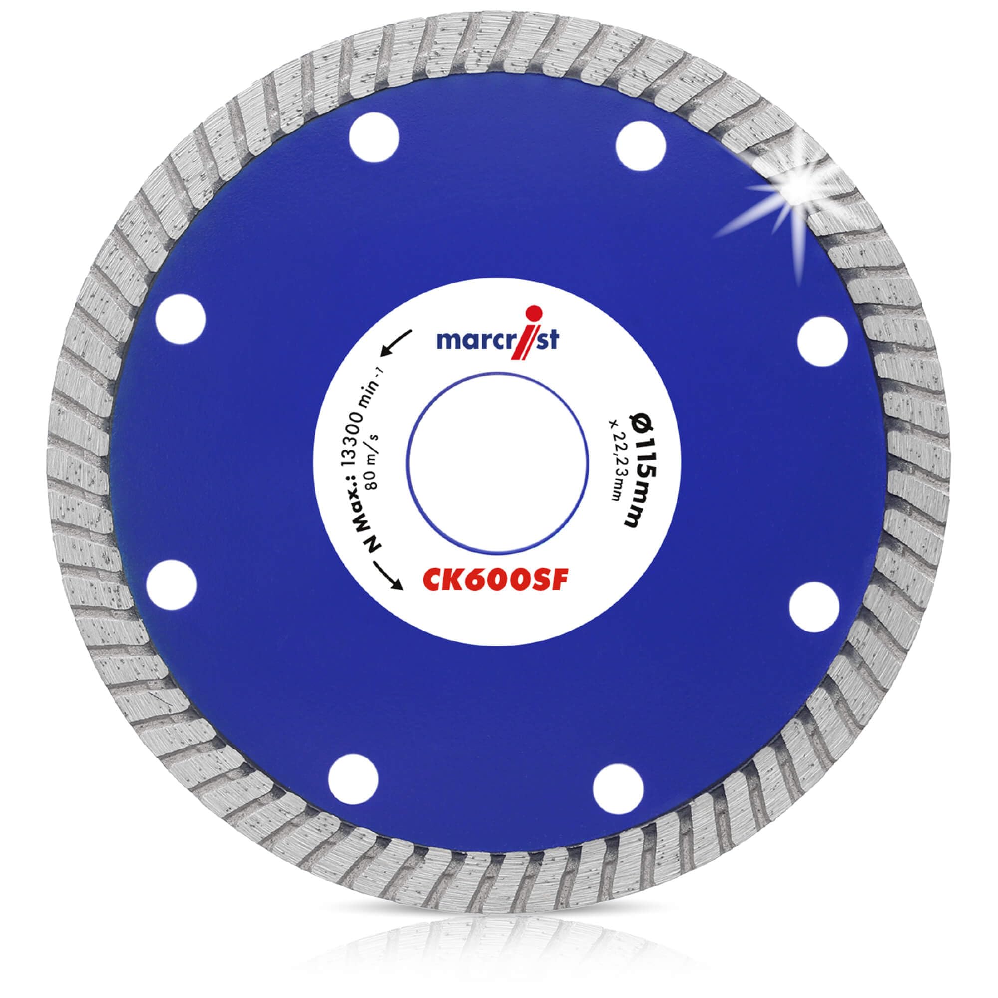 Marcrist CK600SF Diamond Tile Cutting Disc 115mm x 22.23mm - Turbo Rim Diamond Cutting Disc for Angle Grinder - Porcelain & Stone Tile - Wet & Dry Cutting (392FY)