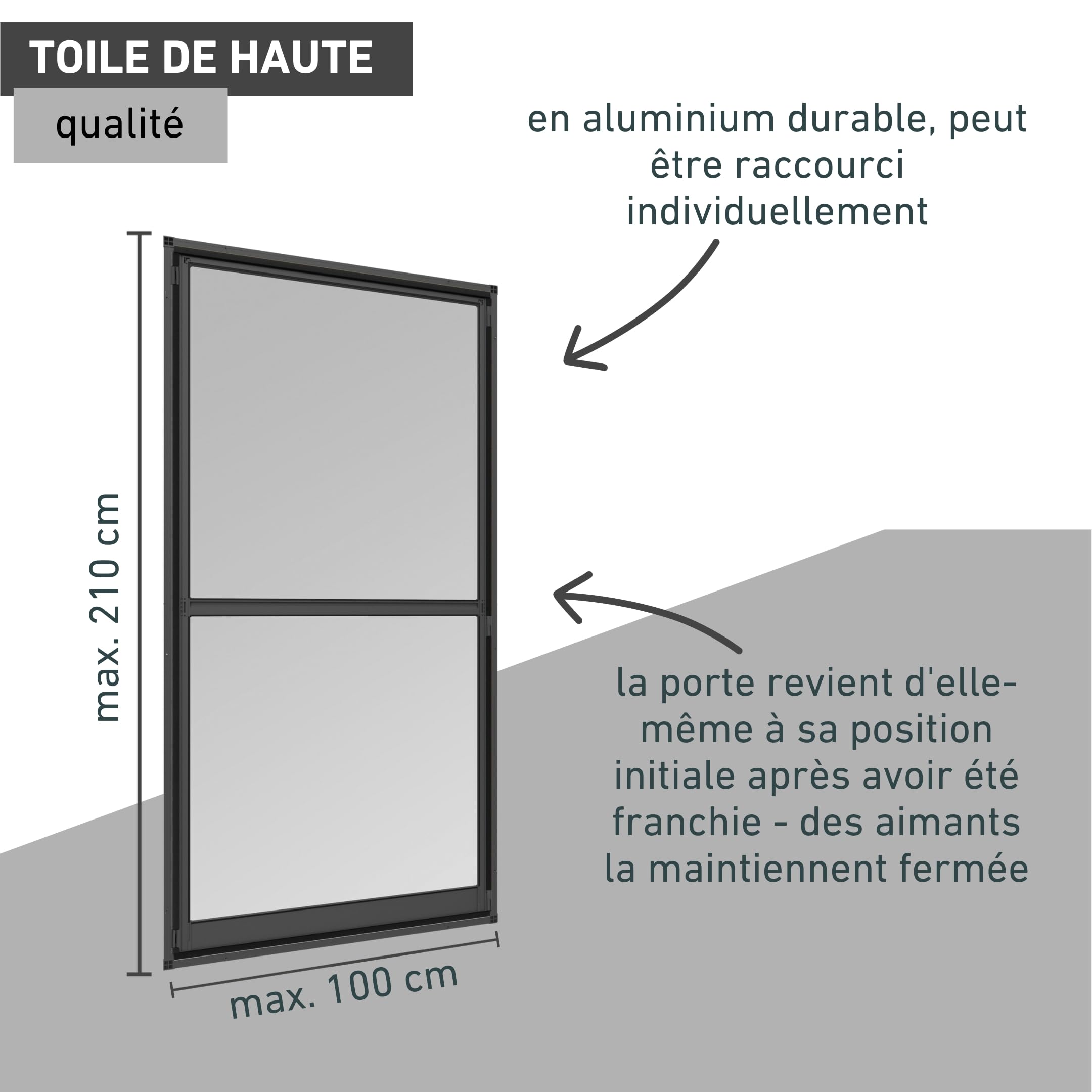 Windhager EXPERT 03241 Moustiquaire de porte battante pour porte battante, moustiquaire de porte, cadre tendu, 100 x 210 cm, anthracite