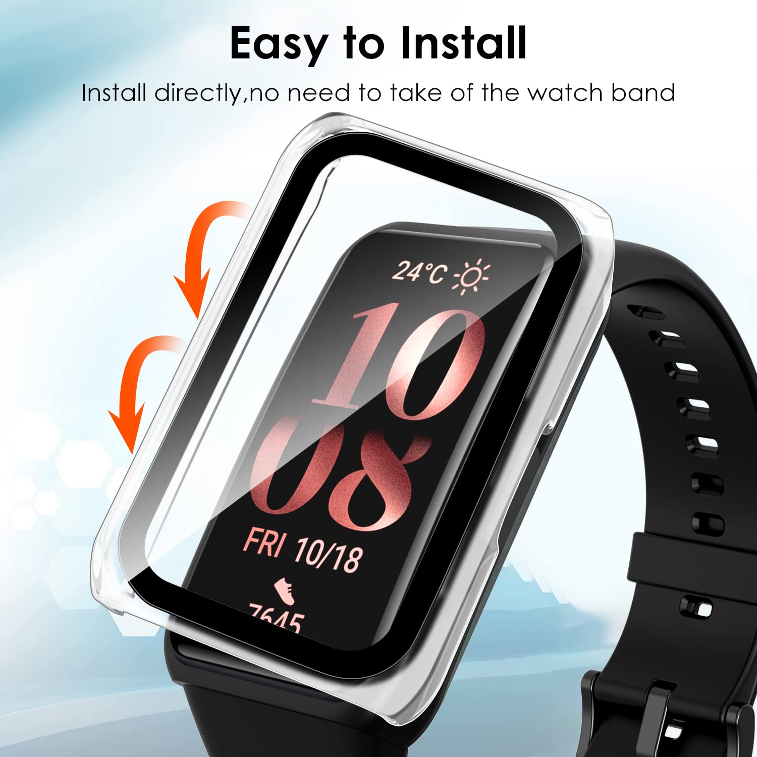 KINKUUN Custodie case in Vetro Temperato Compatibili con HuaWei band 7/6/Fit mini/for Honor band 7/6 Protettiva Cover con Vetro Temperato Protezione Schermo Anti-Graffio.(Bianco