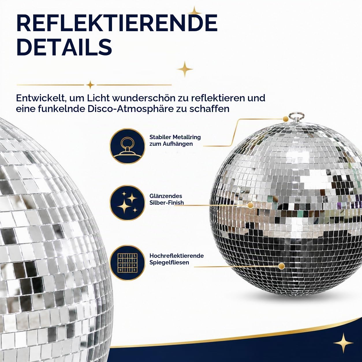 Youdepot 30 cm Discokugel, Große Silberne Spiegelkugel zum Aufhängen, Glitzerkugel Deko für Hochzeit, Weihnachten, Geburtstag, Party, DJ Bühne, Musikzimmer und Zuhause