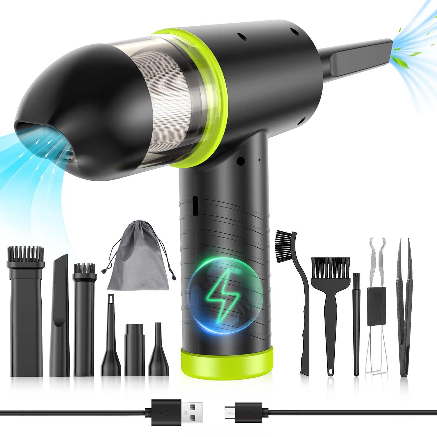 Compressed Air Duster KINDPMA Electric Air Duster and Vacuum 2 in 1,3-Gear to 91000RPM/7800mAh Cordless Duster Replaces Air Cans /Pump for Computer Keyboard Camera Car Home Cleaning