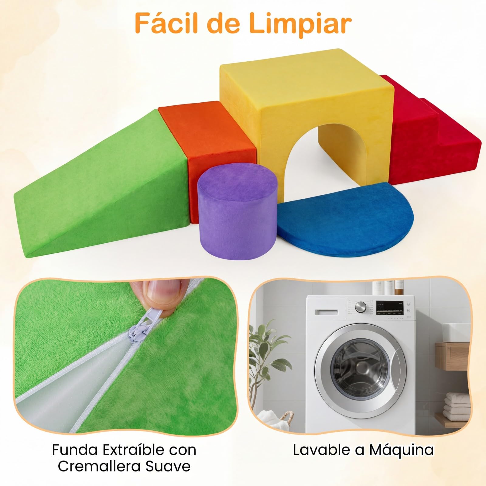 COSTWAY Juego de 6 Bloques de Espuma para Niños, Bloques Psicomotricidad Infantil de Espuma Suave con Fundas Lavables para Trepar y Gatear, Juguete Montessori para Niños de 3+ Años (Rojo)