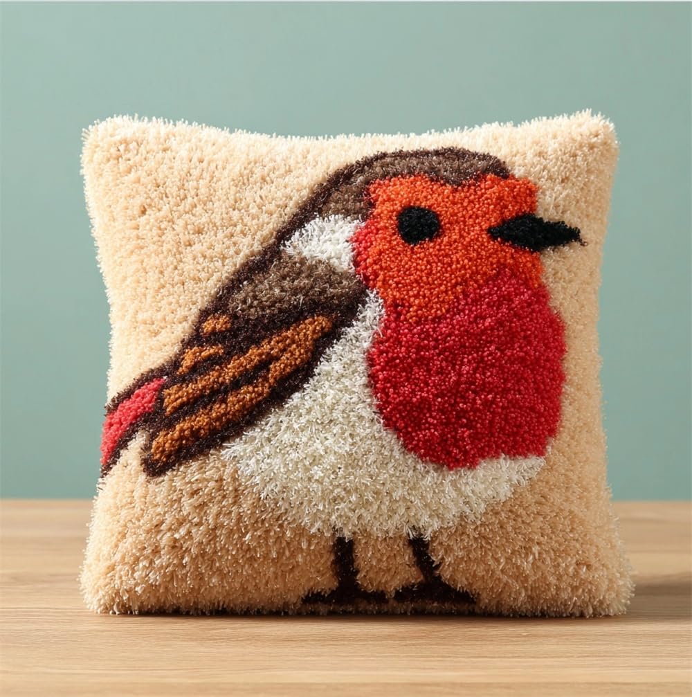 FWRTYCB Latch Hook Pillow Kits for Adults Robin Knitting Kits Cushion