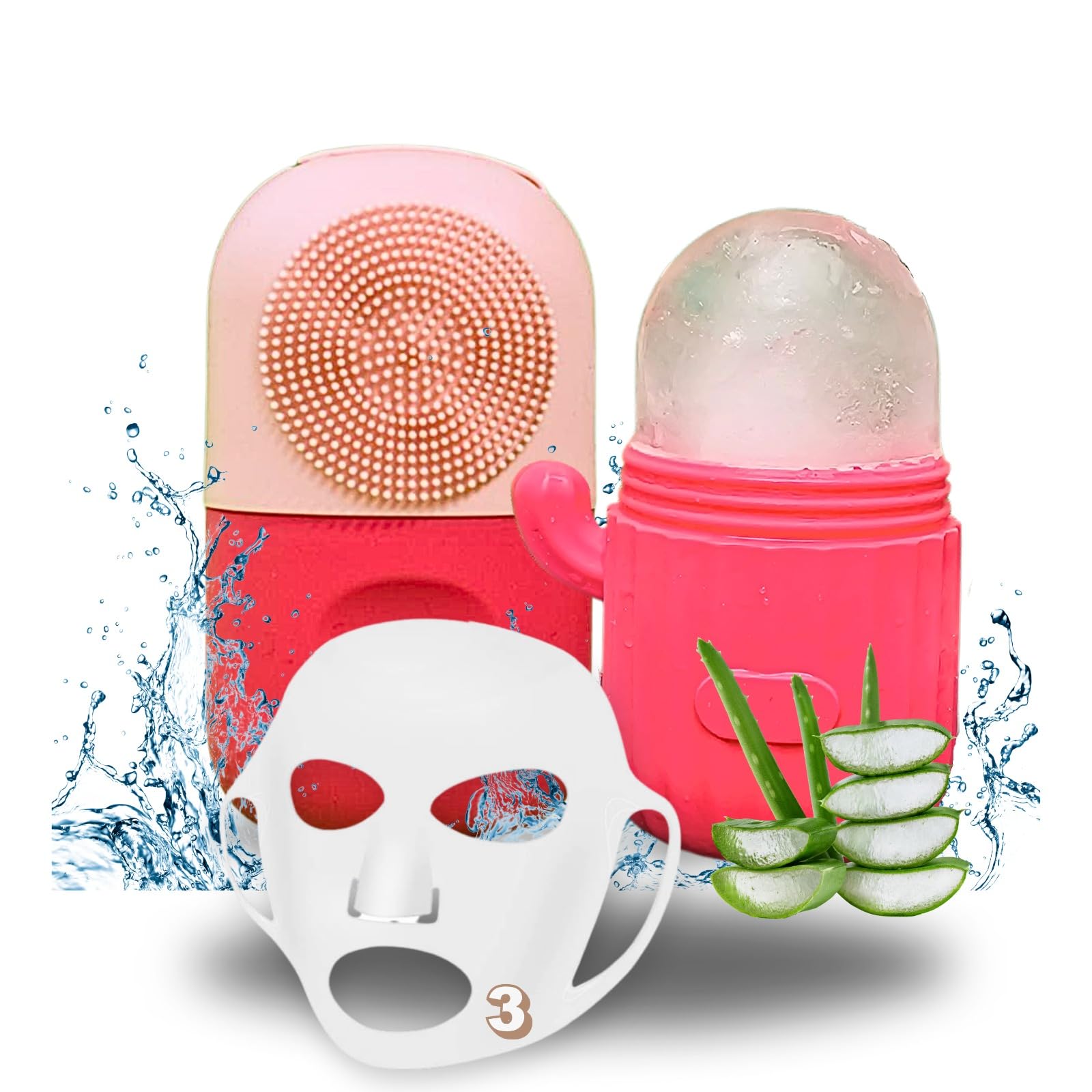 3x1 Skincare Set: Ice Roller for Face Women, Exfoliating Ice Roller with Silicone Scrubber, and Reusable Silicone Face Mask, Perfect for Facial Cooling, Pore Cleansing, Exfoliation, and Hydration