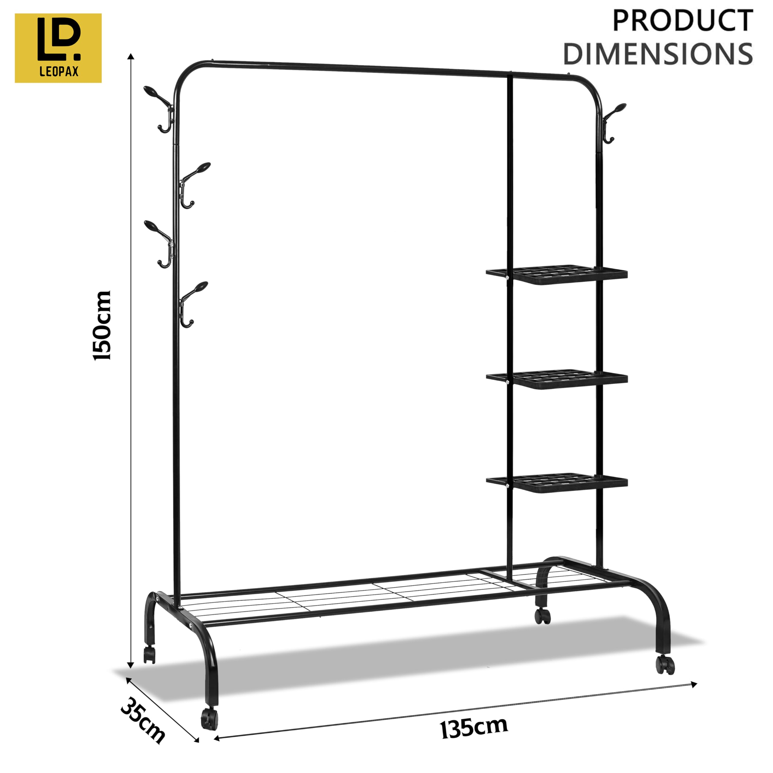 LEOPAX 9 Hook Coat Hanger Stand for Clothes, Bags, Hats & Umbrellas | Freestanding Tree Coat Rack | Modern Standing Garment Organizer for Living Room, Bedroom, Office - Black 3