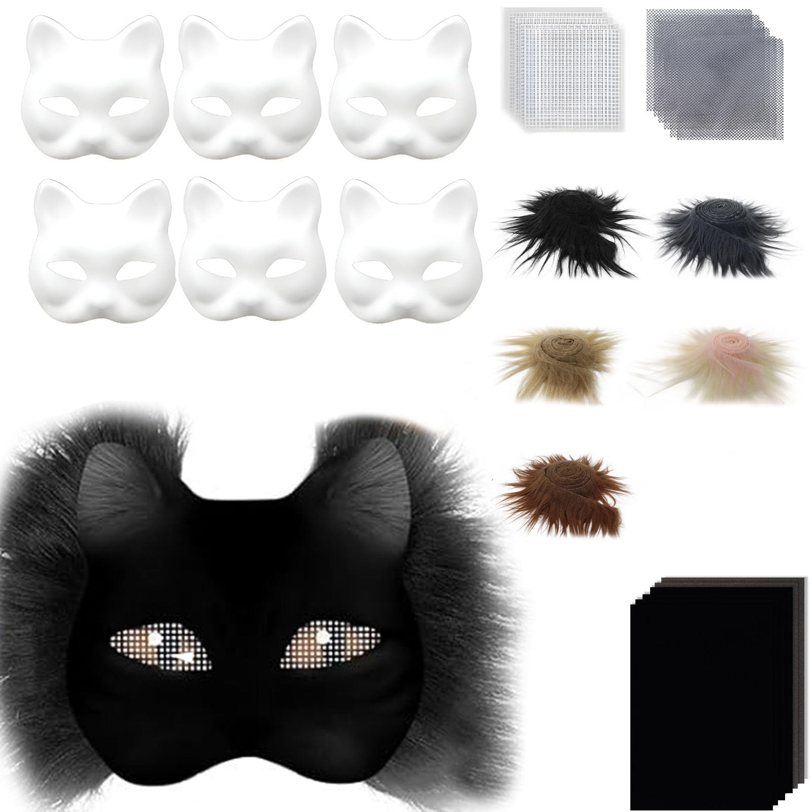 Therians Set Furs Eye Mesh Feutres Feuille Bricolage Renards Chats à Peindre Équipement Animal à Fourrure pour Halloween Cosplay Therians Dress Up To Paint