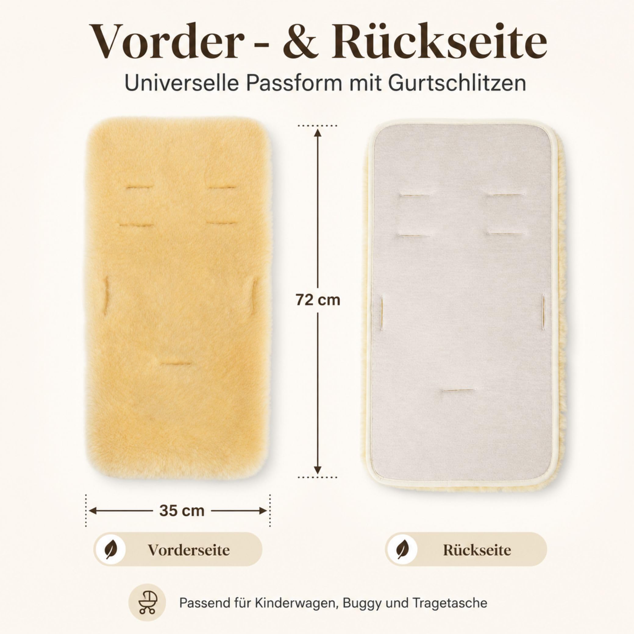 Hofbrucker Lammfell Kinderwagen Sitzauflage - Atmungsaktive Sitzauflage für Buggy Kinderwagen, Gurtschlitze, Waschbar bei 30°C, Sitzverkleinerer Inkl. Baumwoll-Windel