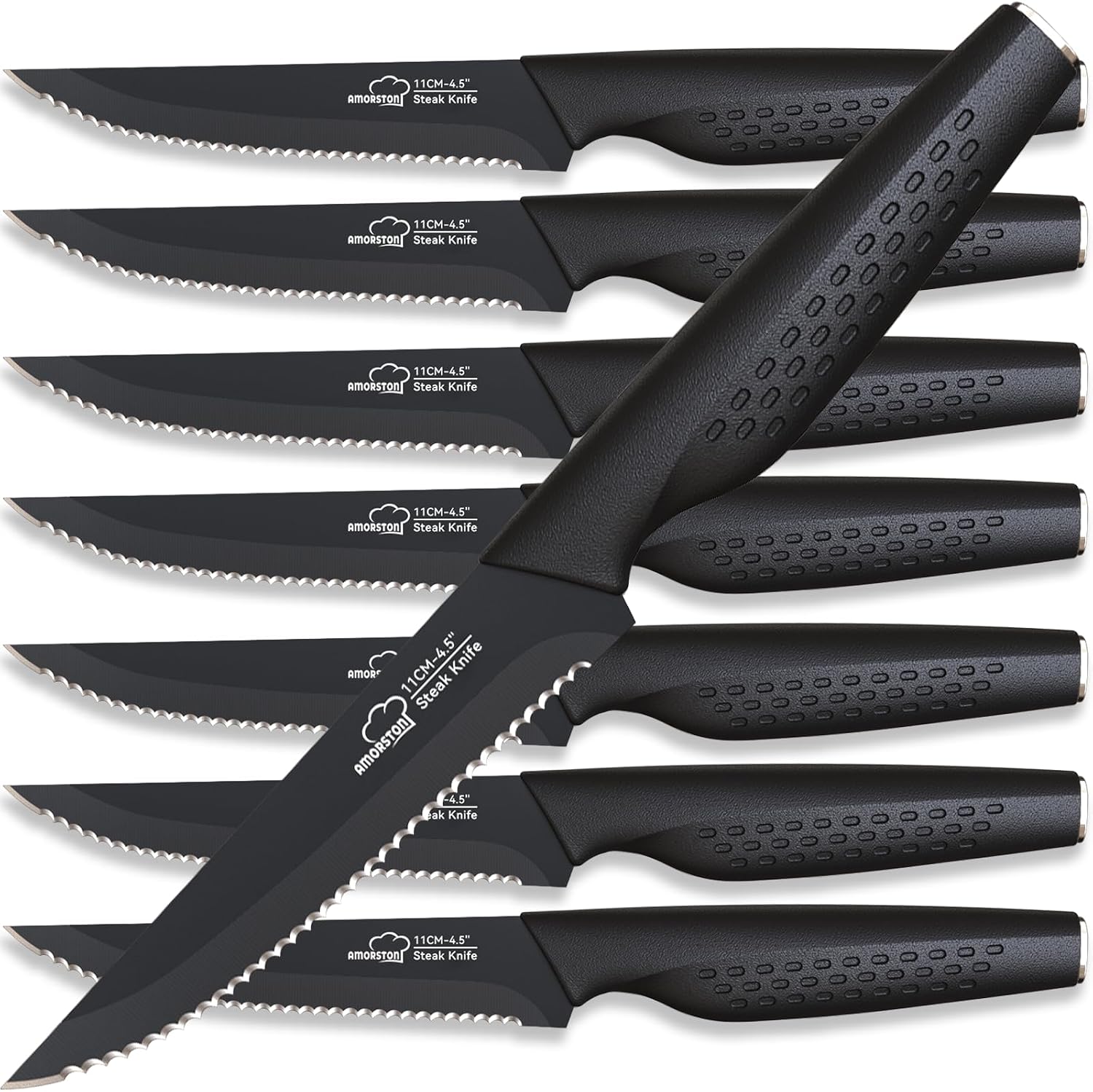 Amorston Steak Knives Set of 8 โ Black Serrated