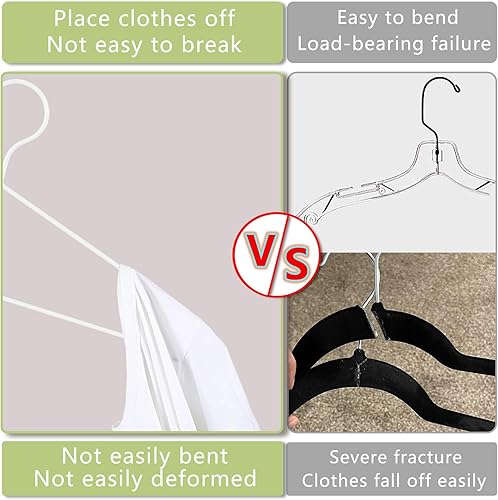 Miniatura 6 de Juego de 40 perchas + 5 clips, perchas de metal blanco mate resistentes de 16.69 pulgadas, soporta 50 libras de peso, acabado con recubrimiento en