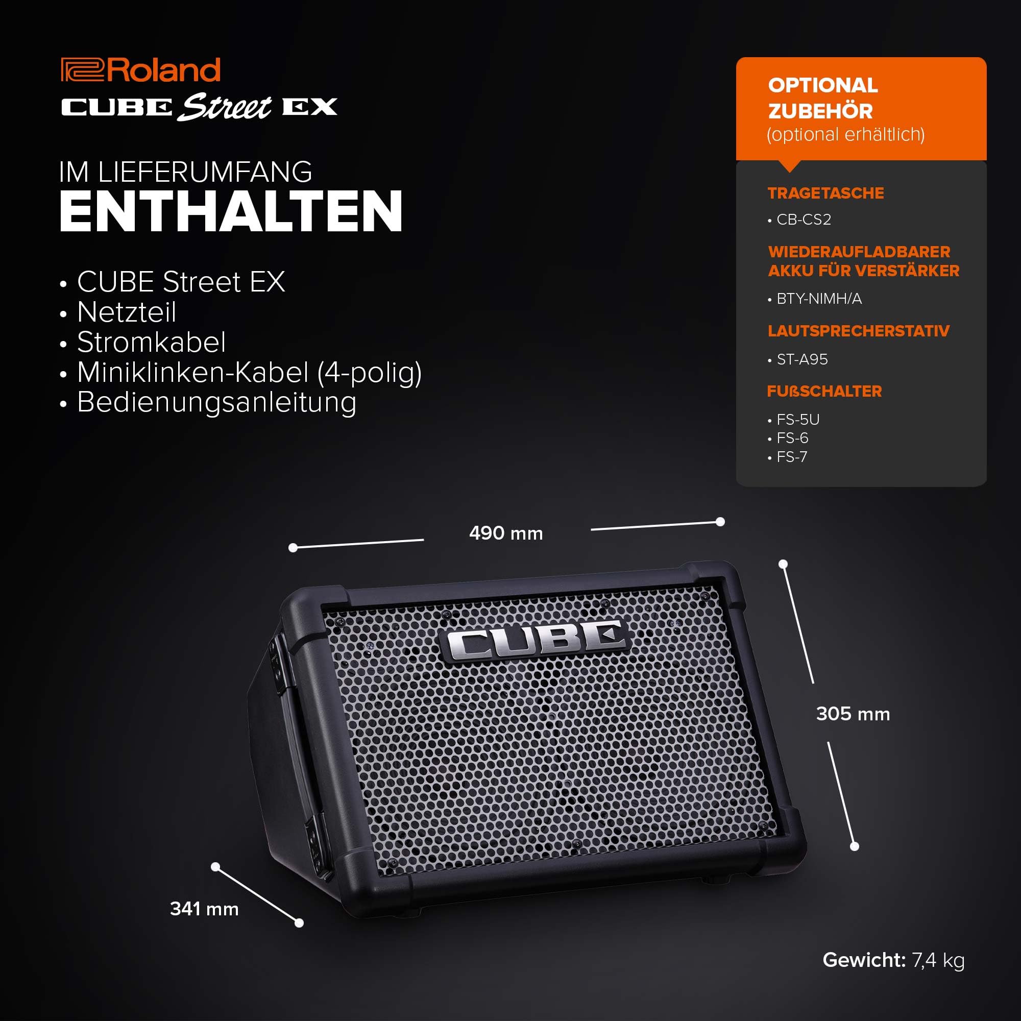 Roland Cube Street EX | Batteriebetriebener 50W Stereoverstärker | Transparenter, dynamischer Sound | Ideal für Outdoor-Performances | Anschluss von Mikrofonen, Instrumenten & Audiogeräten