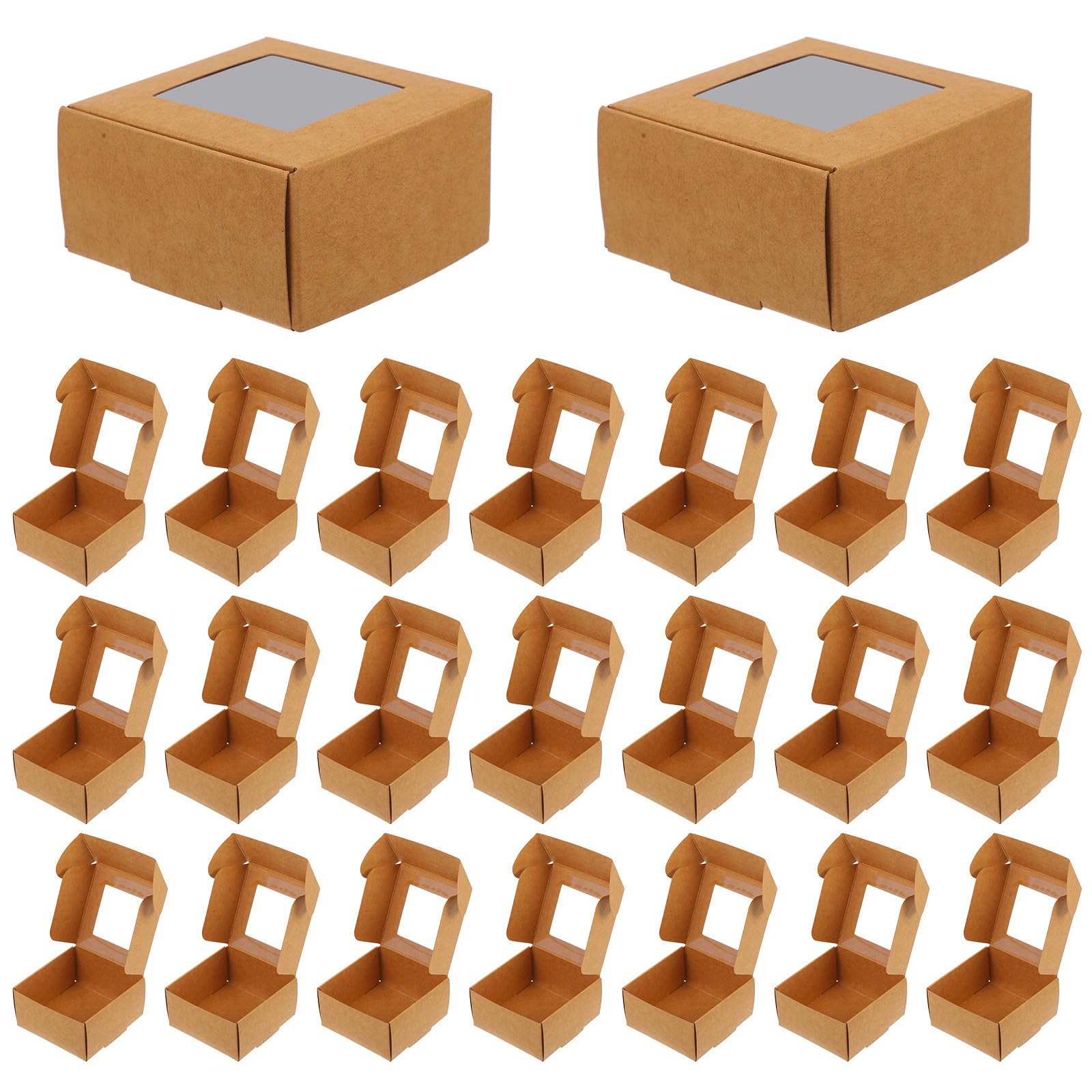Scatole di Carta Kraft 7,5x7,5x4 Cm 50 Pezzi con Finestra Trasparente Confezione Regalo per Sapone Fai da Te e Accessori per Bomboniere e Feste
