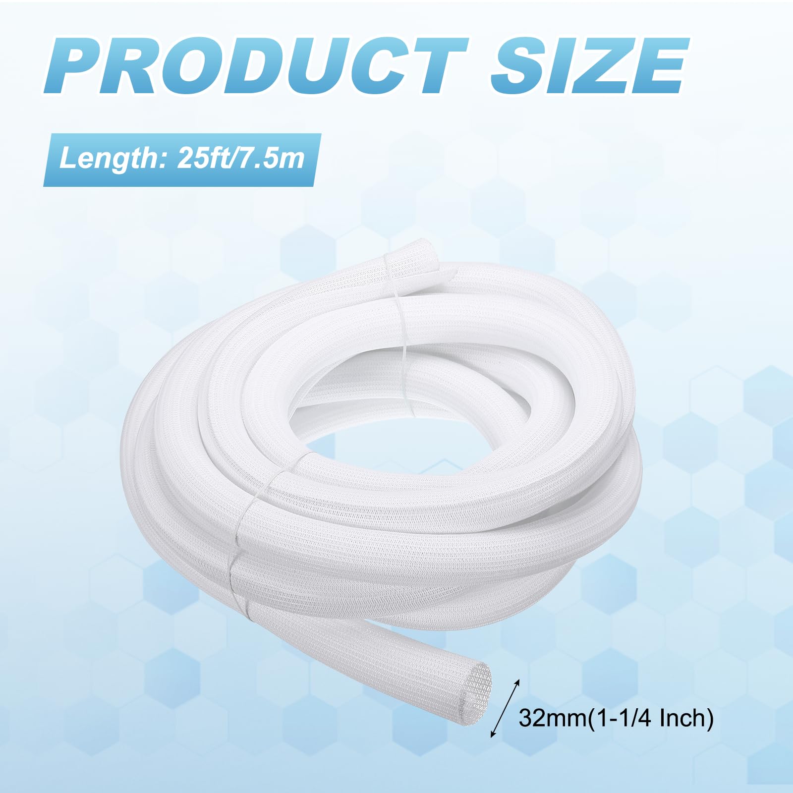 QUARKZMAN Funda Partida para Cables 1-1/4 Pulgadas 25 pies Blanco Pet