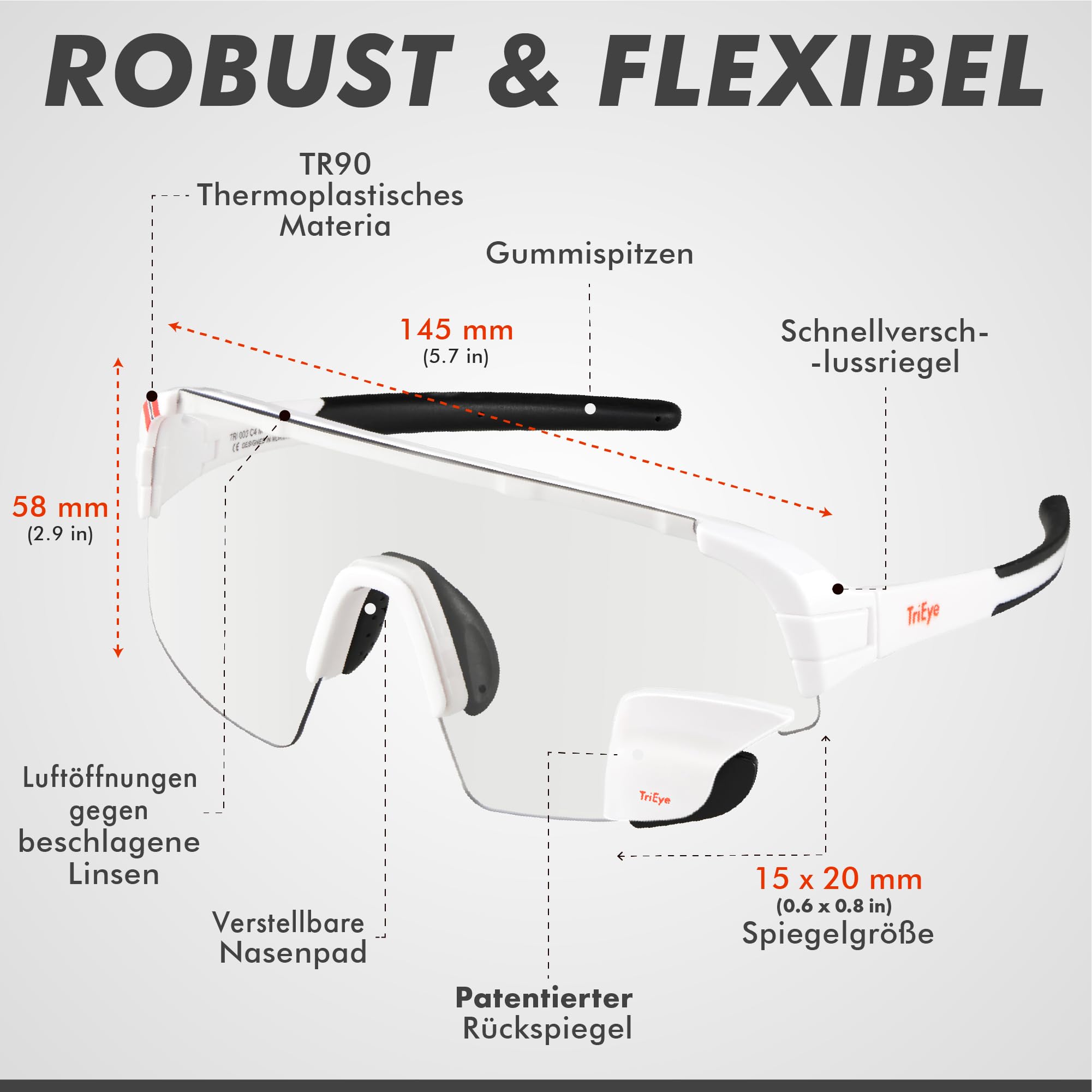 TriEye Fahrradbrille Mit Rückspiegel Links – Selbsttönende Sportbrille Für Herren & Damen – Winddicht & UV400 Schutz – Rennradbrille Für Straße & Pendler – Fahrrad Zubehör