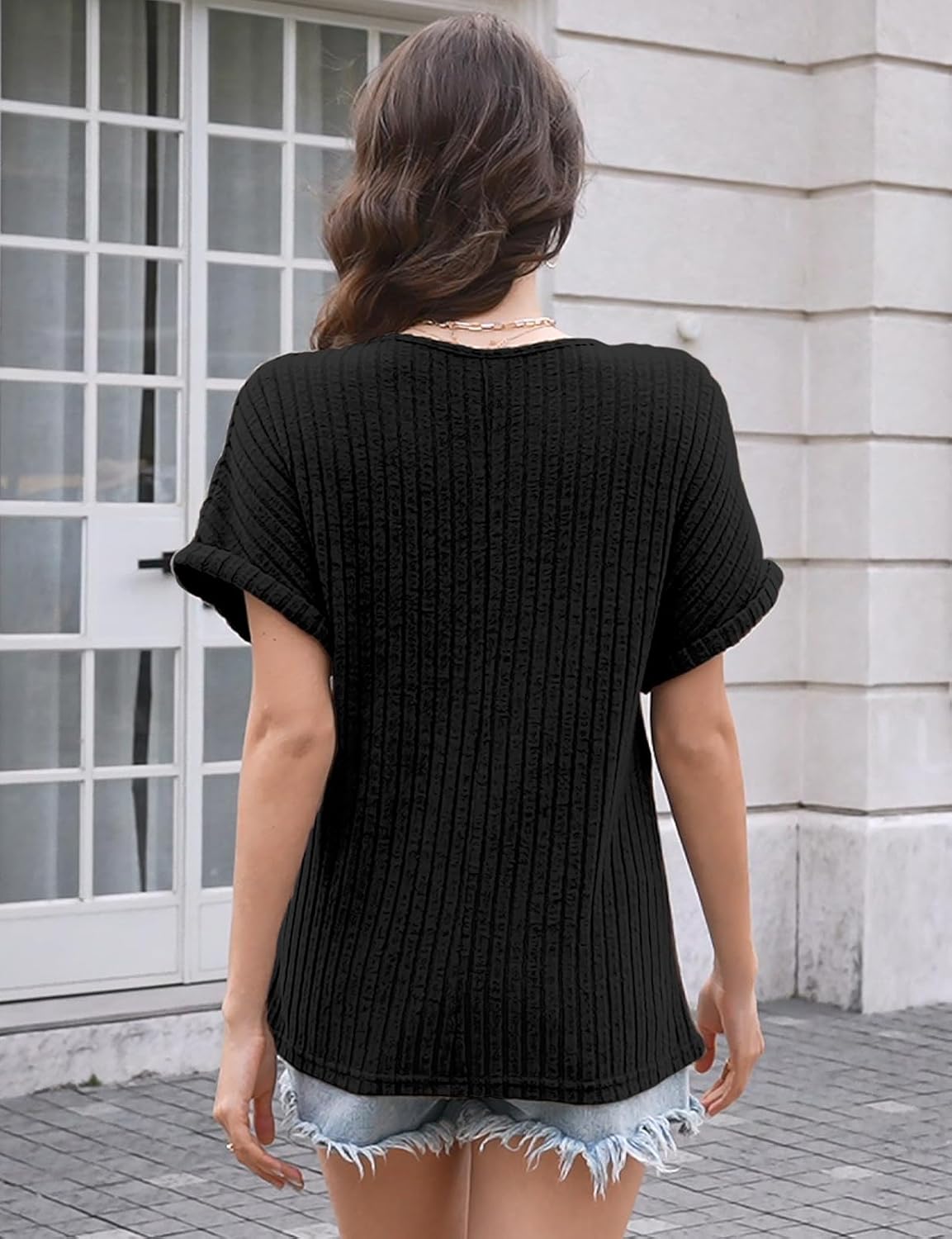 Viracy Womens Top Dressy Casual Short Sleeve Blouses V Neck Shirts 2025 Trendy Summer Fashion Loose Fit Zip-up Work Tops - Image 5