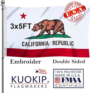 Double Sided Embroidery Californian State Flag 3x5 Outdoor Made In USA Heavy Duty 340D Great Nylon Californian CA Flags Banners with 2 Brass Grommets
