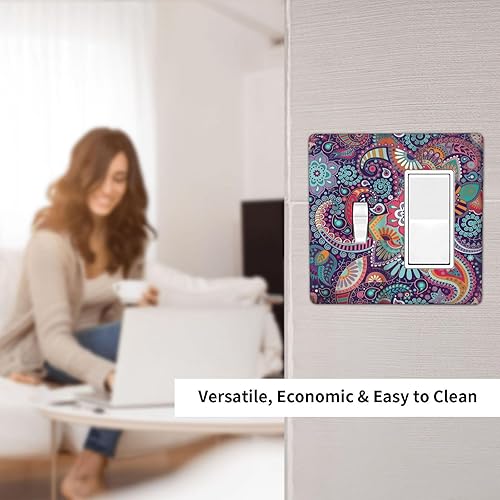 Miniatura 6 de Cubierta de interruptor de luz combinada con mandala vintage bohemio de 2 bandas, placa de pared de flora bohemia, placa frontal eléctrica, placa