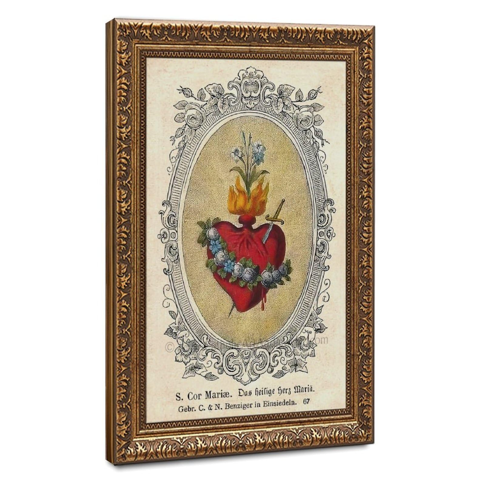 WCYB Immaculate Heart Old Fashioned Sacred Heart of Jesus Christ Posters Prints Canvas Deco Paintings Wall Art Hangable Frame 20" L X 30" W