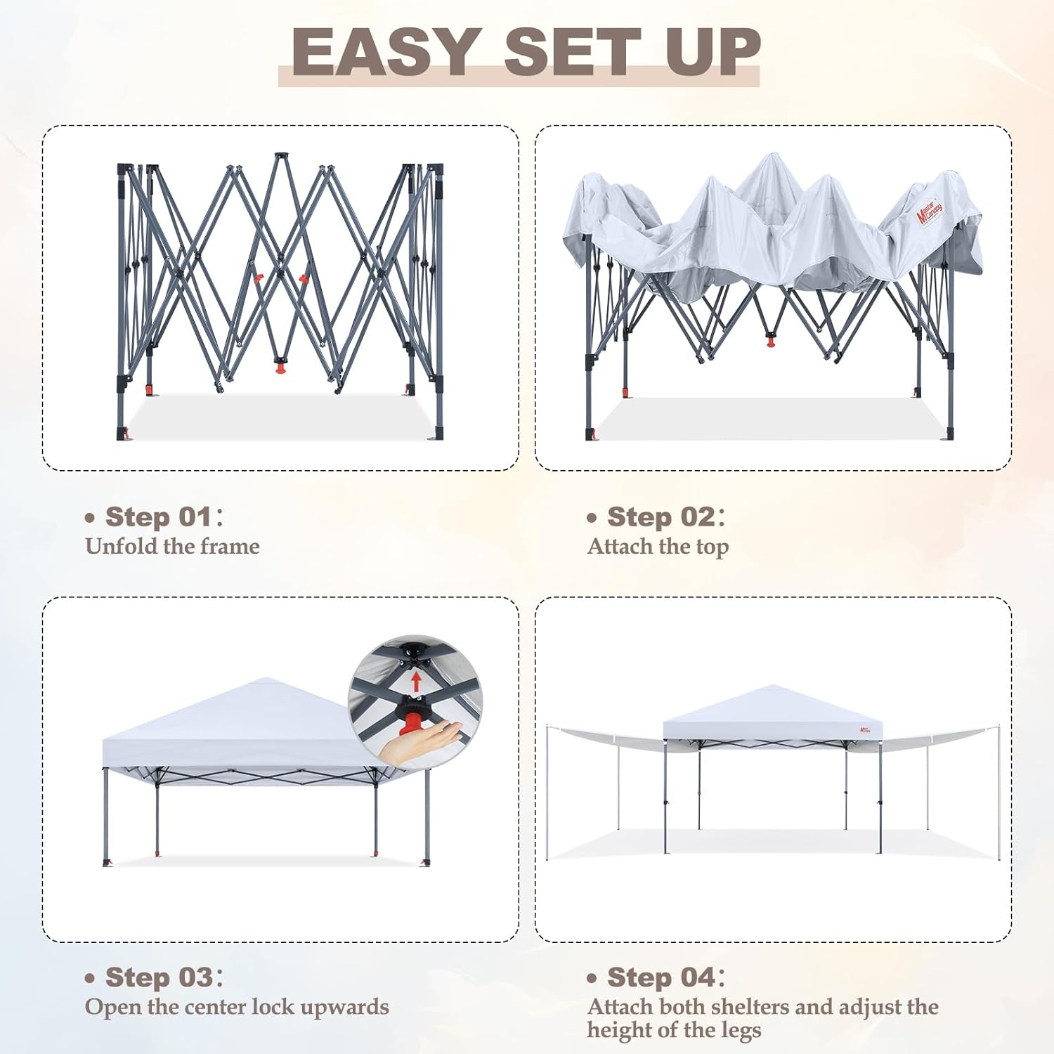 MASTERCANOPY Pop Up 10x10 Canopy Tent with Center Lock, 2 Shelters, 4 Poles, 230 Sq ft of Large Shade Space, for Camping, Picnics & Beach (10'x10',White)