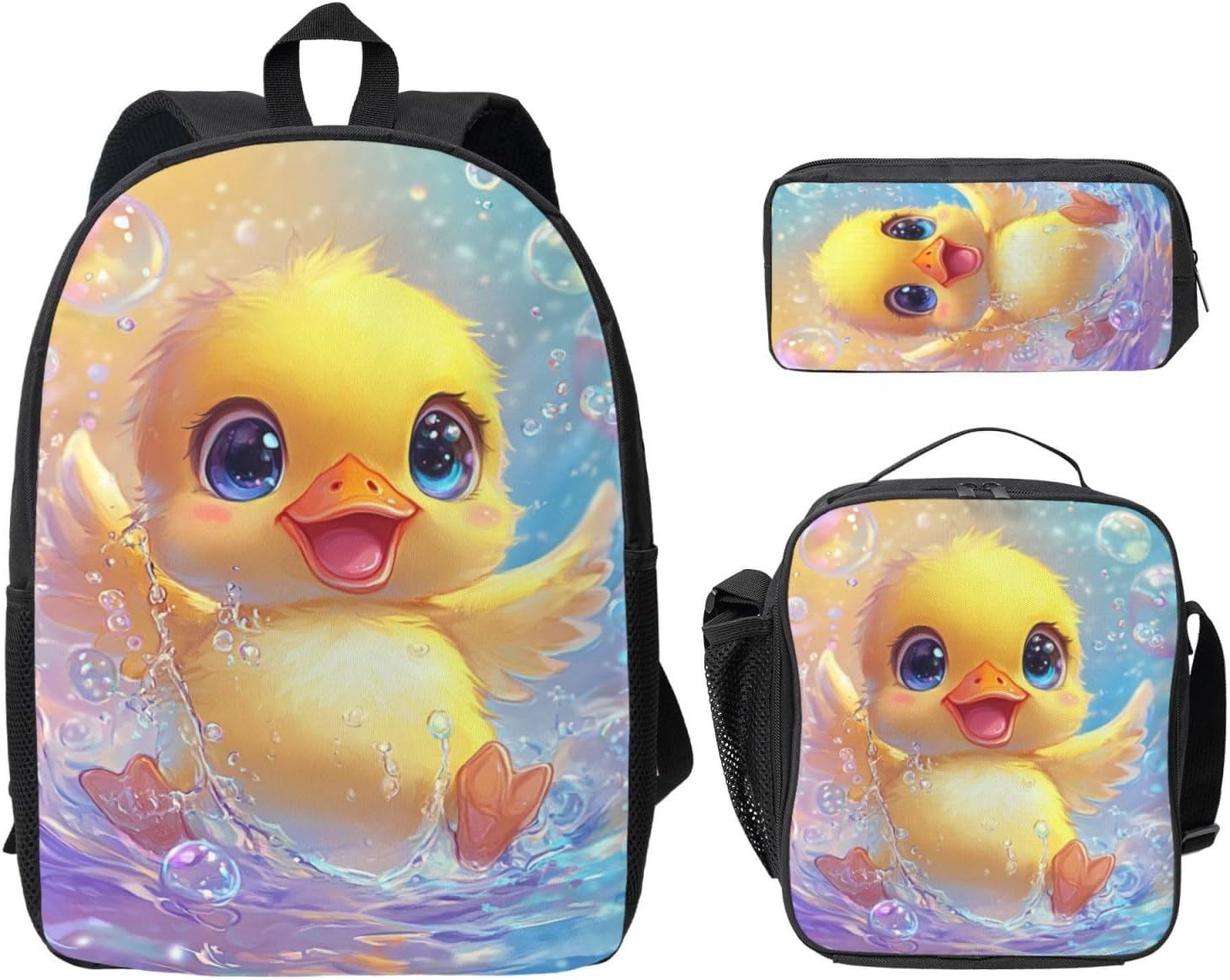 Cute Axolotl Backpack Set 3 Piece School Bags and Lunch Box with Pencil Case Pink Blue Axolotl Bookbag Set for Toddler Kids Girls Boys Teens Kindergarten Elementary Middle