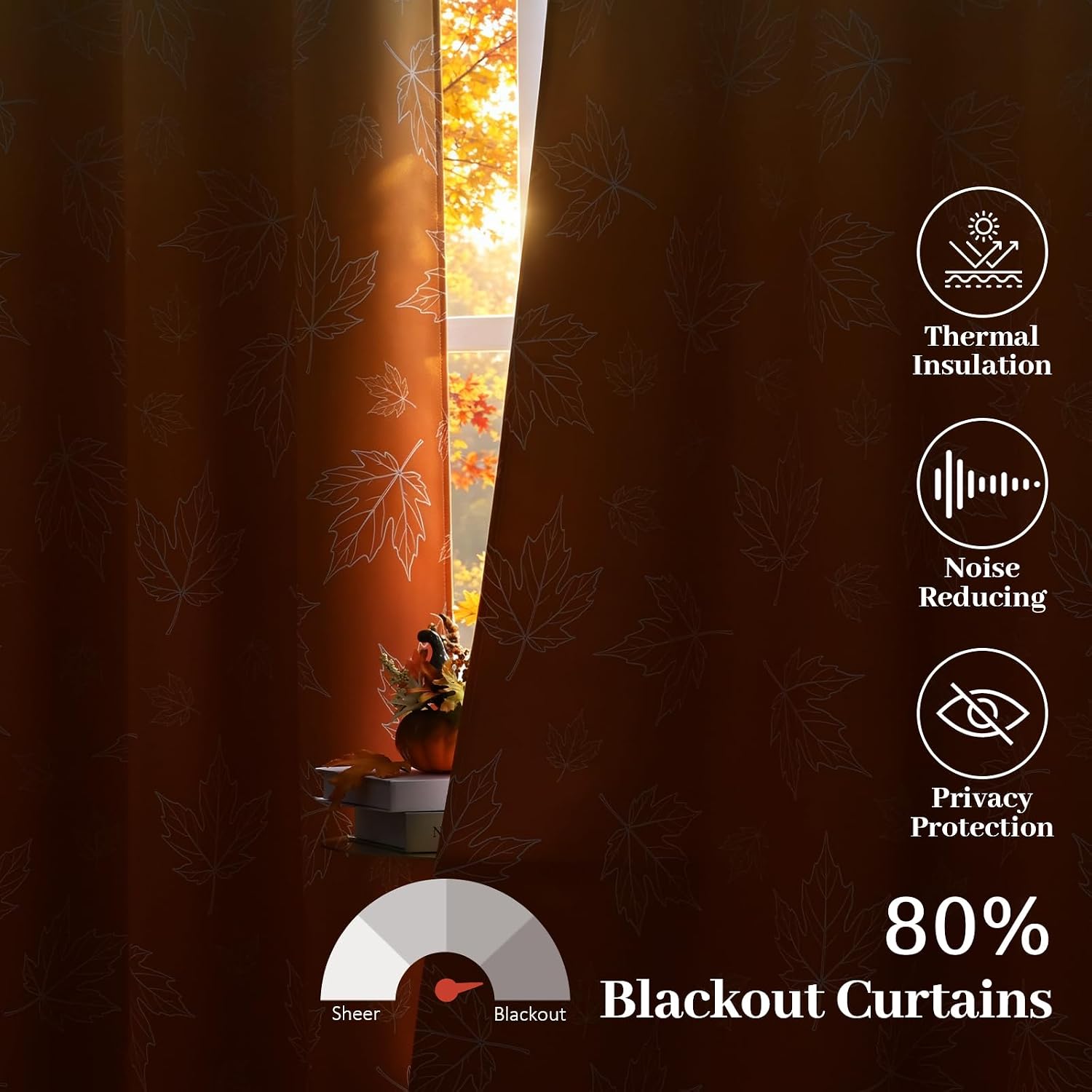 Fall Kitchen Curtains Maple Leaves Curtains 36 Inch Curtains for Windows Thanksgiving Small Window Curtains Rod Pocket Blackout Short Curtain for Kitchen, 2 Panels