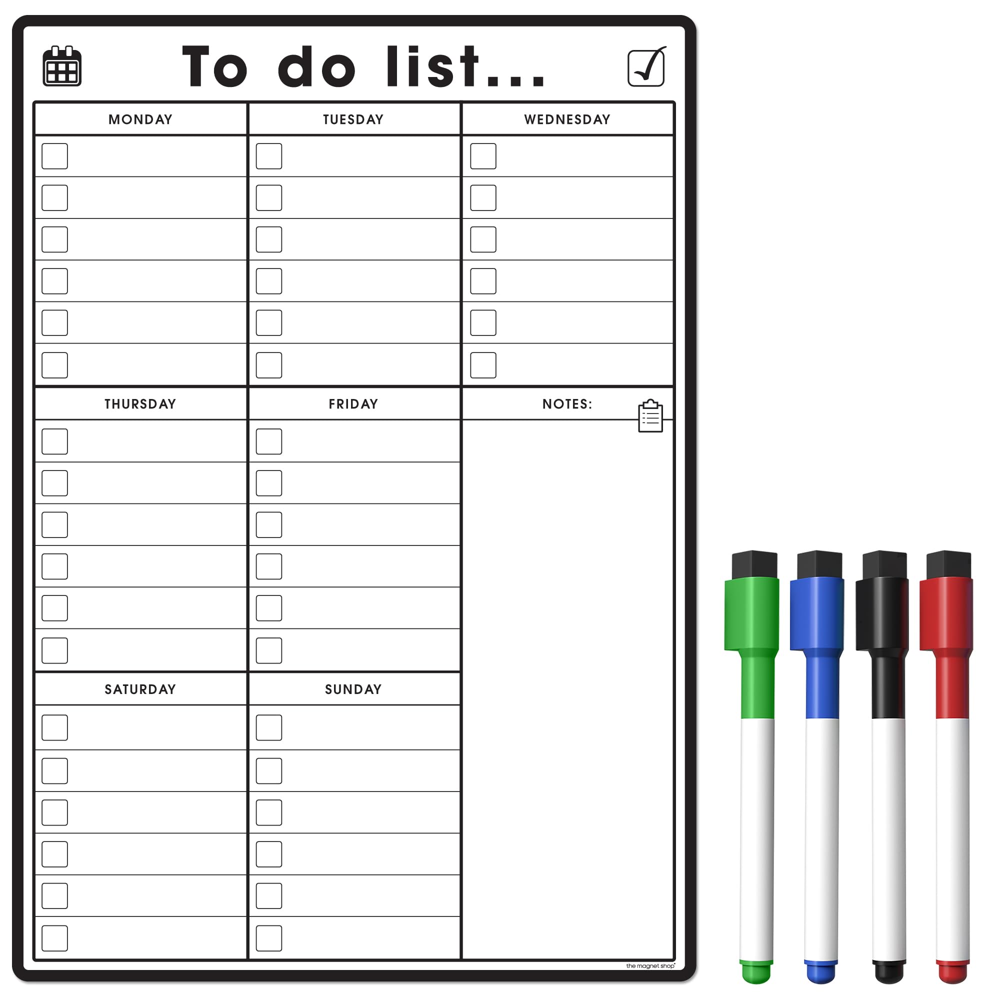 The Magnet Shop A4 Magnetic to Do List and Weekly Planner - Organise Your Chores, Housework, Office and Business Tasks with Our Dry Wipe Boards! with 4 Magnetic Whiteboard Pens