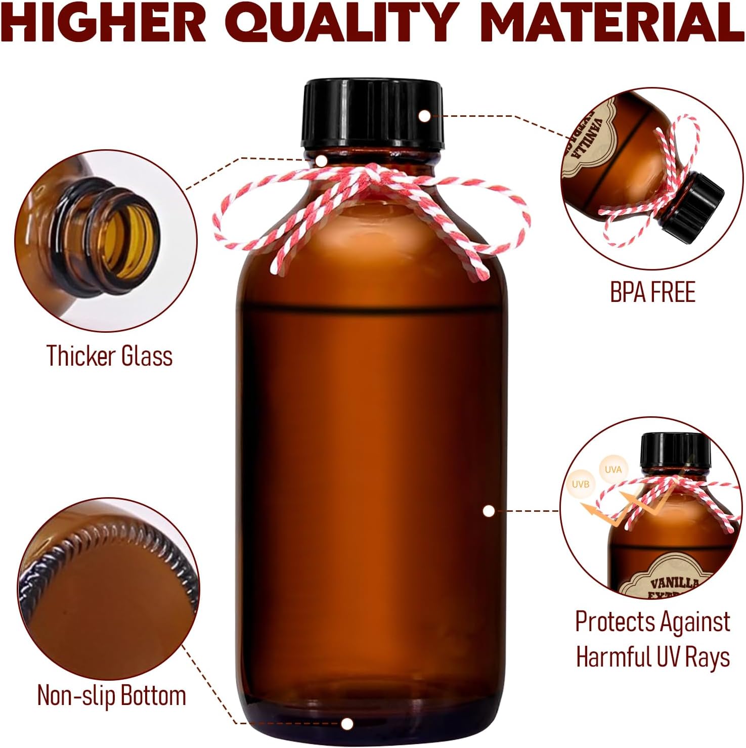 8 Pack Amber Glass Vanilla Extract Bottles with Lids, 8 PCS Vanilla Extract Labels and Funnel, Glass Boston Vanilla Bottles for Syrup Gift, Jars Glass Bottles for Vanilla Extract (4oz)