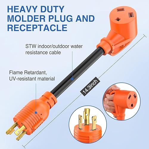 Miniatura 204 de Nilight - 50033R Adaptador de enchufe RV de 18 pulgadas, 50 amperios a 30 amperios, adaptador eléctrico de Dogbone de alta resistencia con mango 115G