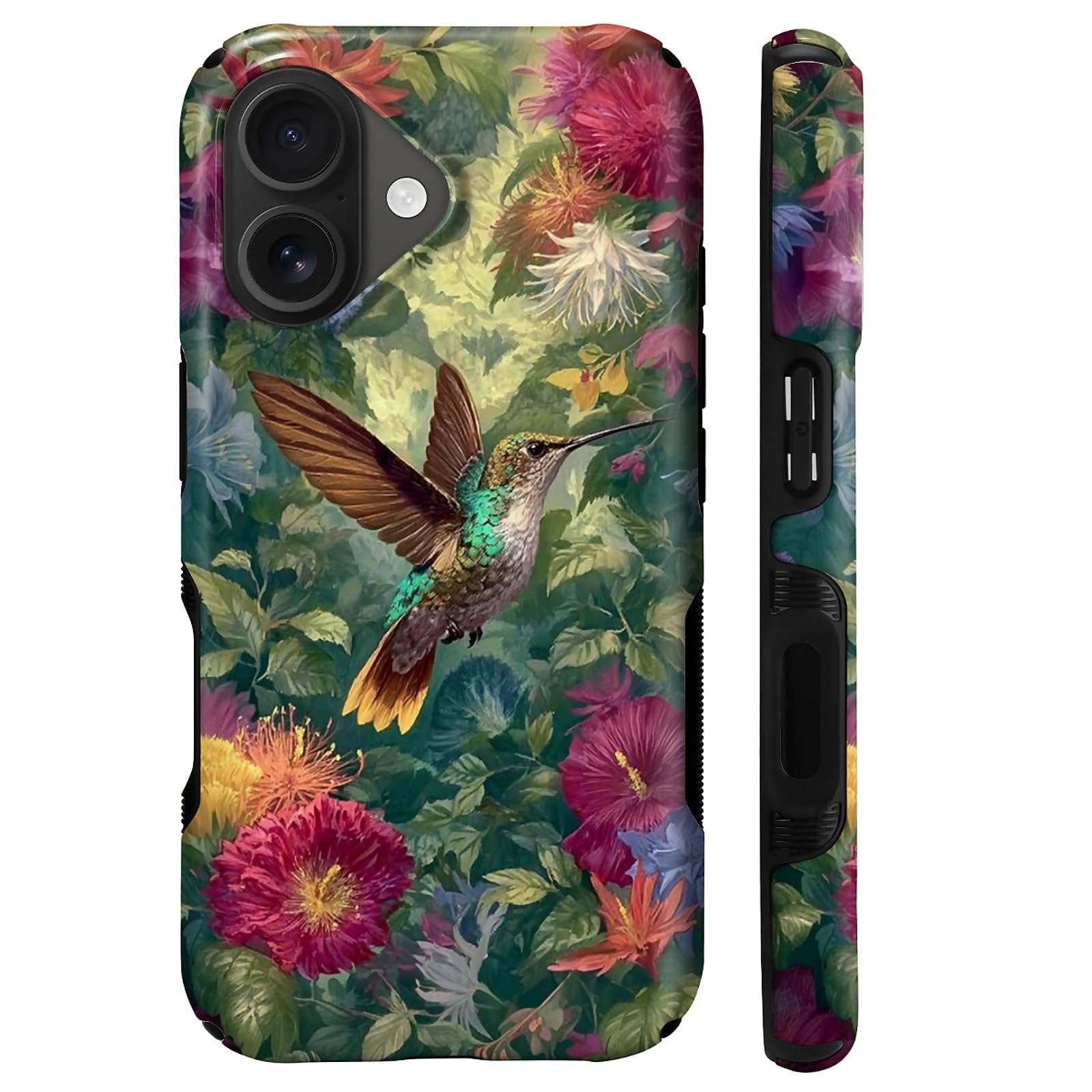 CARLOCA per iPhone 16 Compatibile con Magsafe Custodia protettiva integrale per ragazza ragazzo antiurto ricarica magnetica motivo elegante colibrì volante fiori colorati