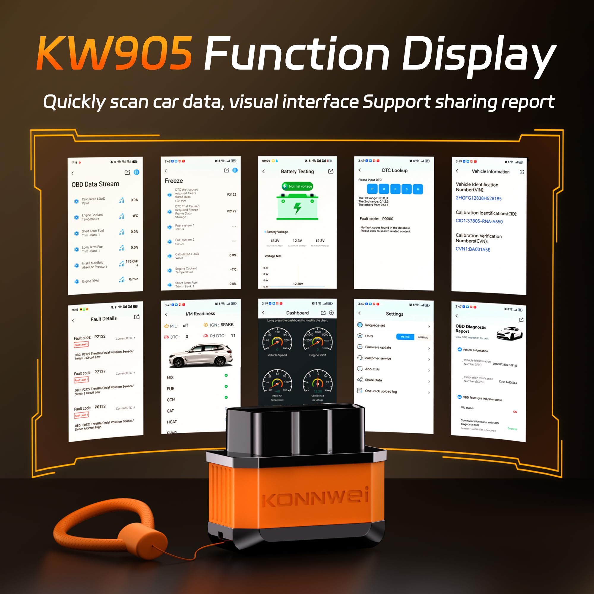KONNWEI OBD2 urządzenie diagnostyczne Bluetooth, bezprzewodowy skaner diagnostyczny z włącznikiem sieciowym – OBD-II narzędzia diagnostyczne do iOS, Android, narzędzia diagnostyczne układu (Polski)