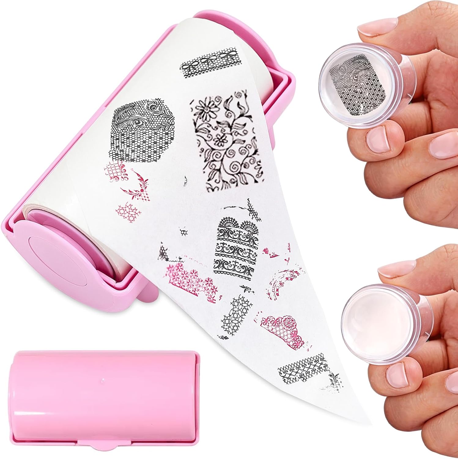 Nail Stamper Cleaner Stickers, Refillable Disposable Clean up Stickers for Silicone Nail Stamper No-Wash Cleaning Paper for Stamping Gel Polish Nails Stamp Kit Nails Stamping Plate-Pink