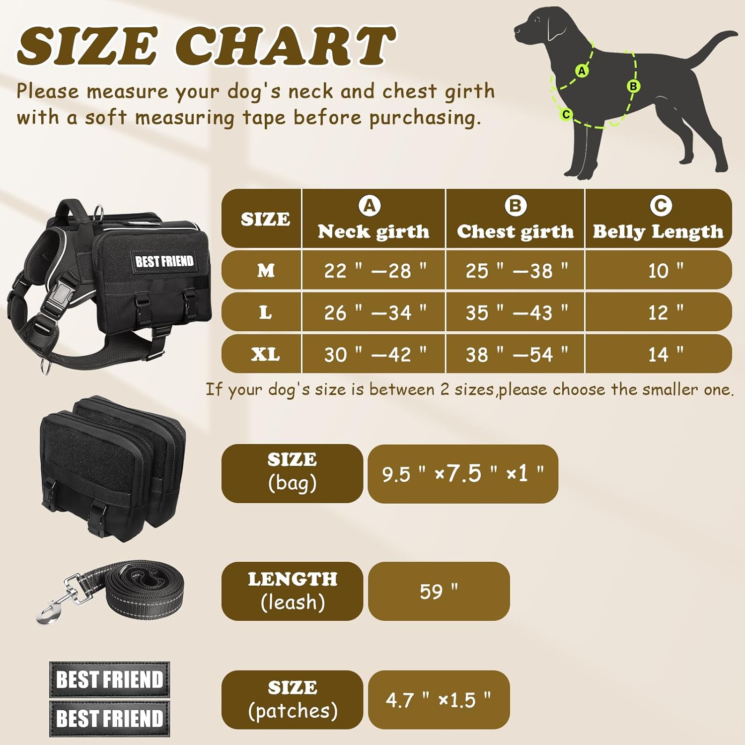 Dog Backpack Harness and Leash Set for Large Dogs,Removable Side Pockets Dog Vest with Handle&No Pull Metal Clips for Hiking Training Walking Hunting Black L