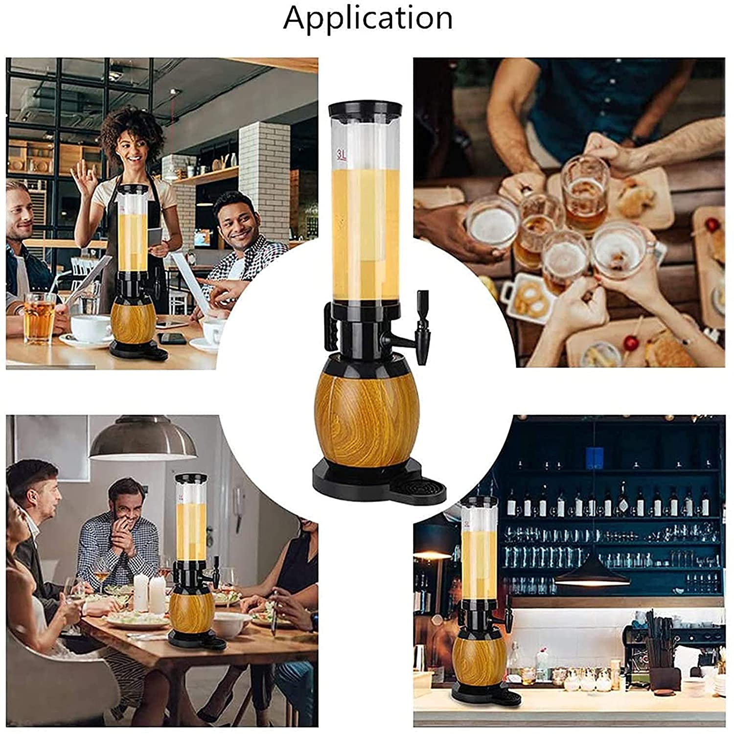 Dispensador de cerveza con luces de tubo de hielo, dispensador de torre de cerveza, dispensador de jugo de vino, base incluida