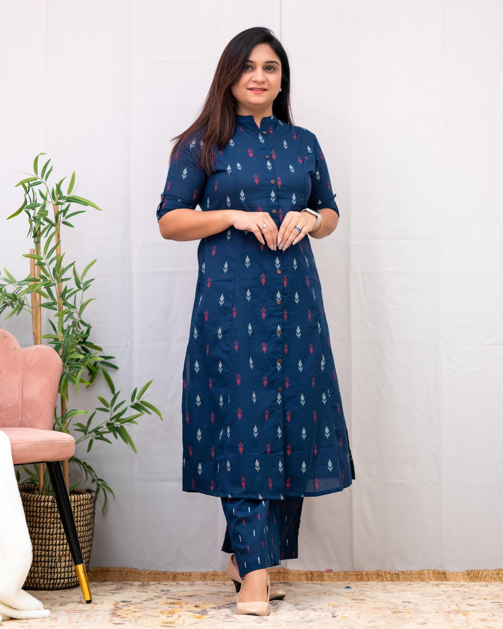 GoSriKi Trapezio Kurta Set di pantaloni da donna in misto viscosa stampato estivo Kurti Set elegante abito coordinato in cotone Kurta Set per le donne Abbigliamento etnico casual e festivo