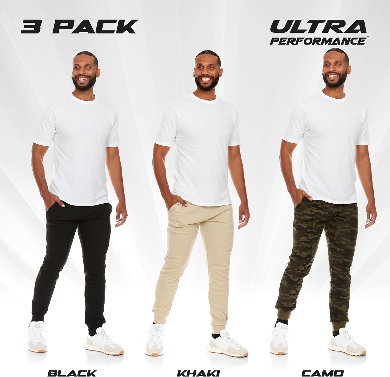 Ultra Performance 3 Pack Mens Lightweight Joggers for Men Casual Lounge Jogger Sweatpants with Pockets (SM - 4X)