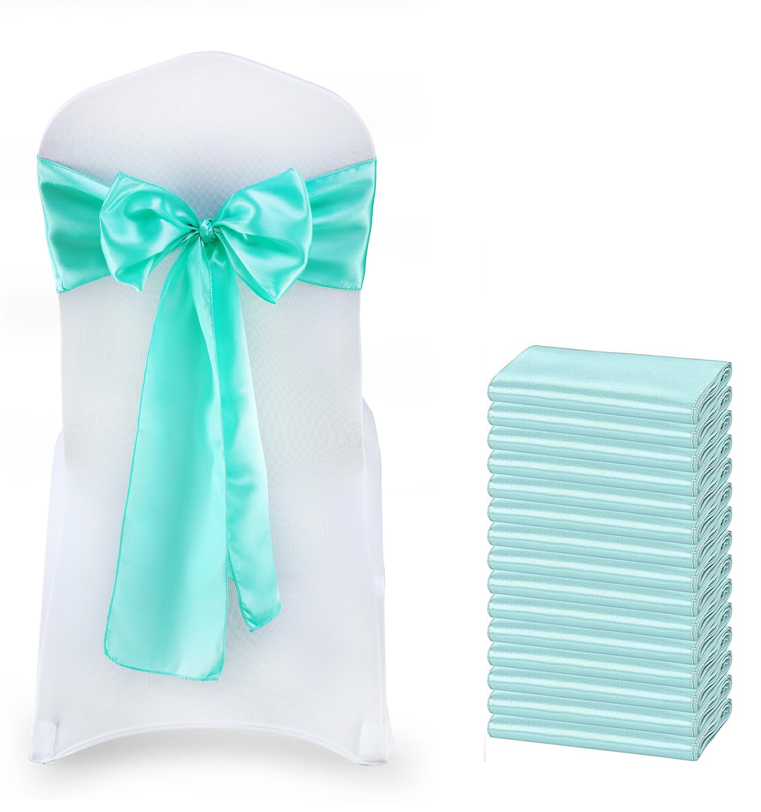 VDS Satin Chair Sashes Chair Cover Back Tie Sateen Bows Ribbon for Wedding Birthday Graduation Engagement Ceremony Event Party Banquet Venue Hotel All Dining Chair Decoration (150PC) (Sea Green) — image 1