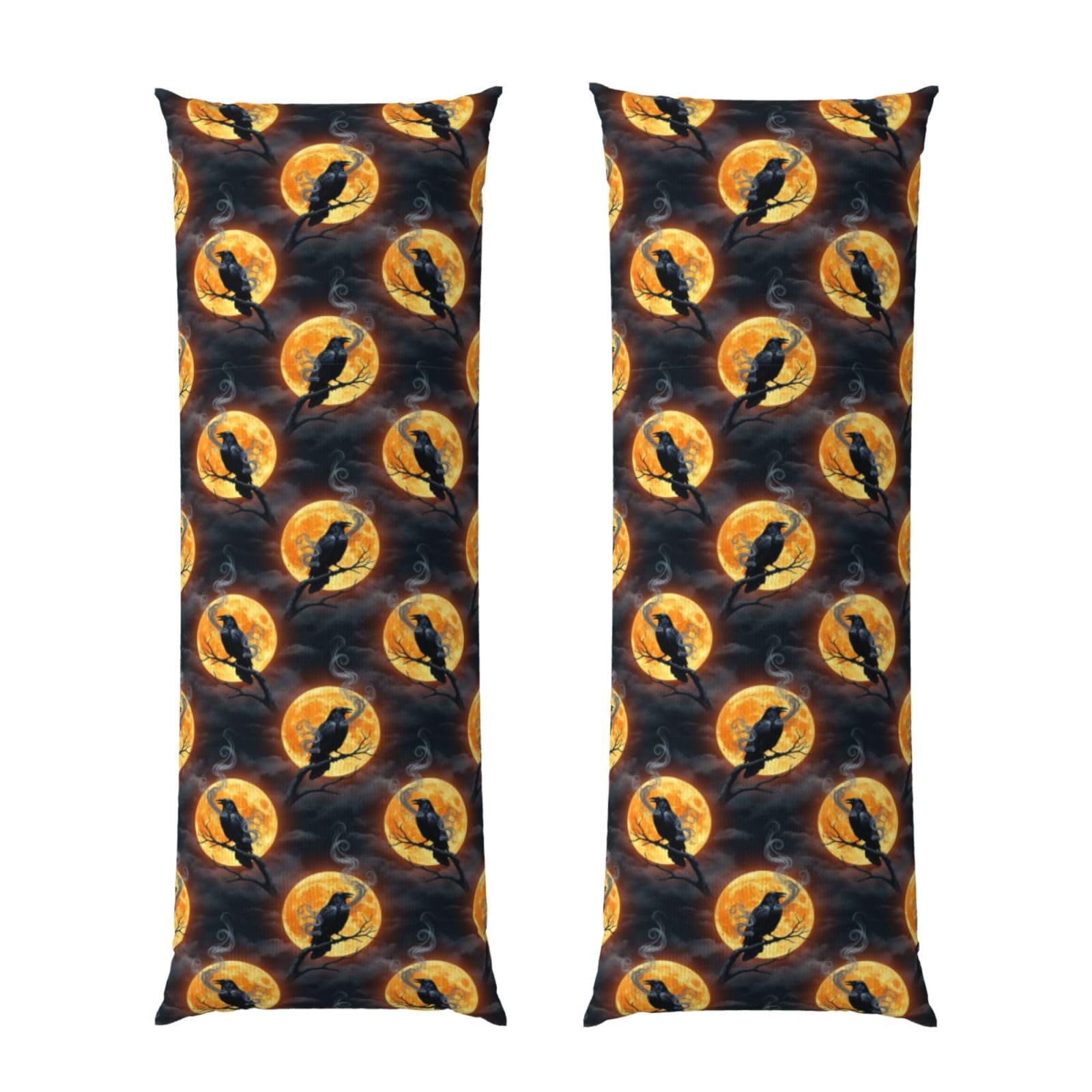 Long Body Pillow Cover 20x60 Moon Black Crow Raven Bird, Premium Zippered Pillowcase, Ultra Soft Brushed Fabric, Breathable Protector for Couch Home Hotel