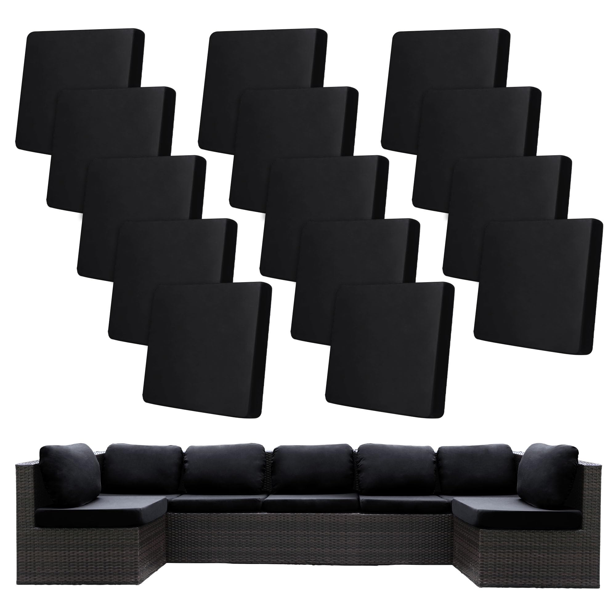 Photo 1 of 14 Pcs Stretch Patio Cushion Covers,Outdoor Couch Covers Replacement,Outdoor Couch & Sofa Slipcovers,for Patio Furniture Cushion Covers,Washable Reusable Furniture Protector (Black,Cover Only)