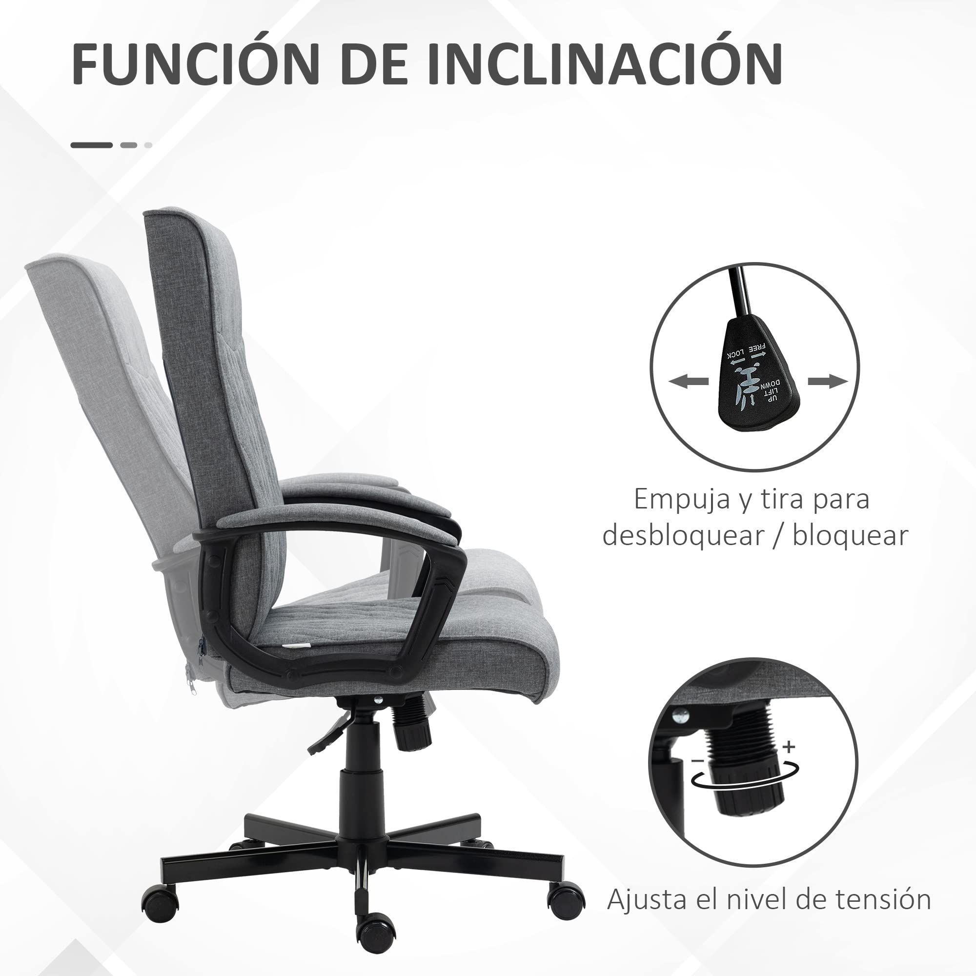 Vinsetto Silla de Oficina Giratoria PU 65x72x102-112,5 cm Gris Oscuro | Silla de Escritorio Basculante, Respaldo Alto, Altura Ajustable, para Salón Oficina, Carga 120 kg