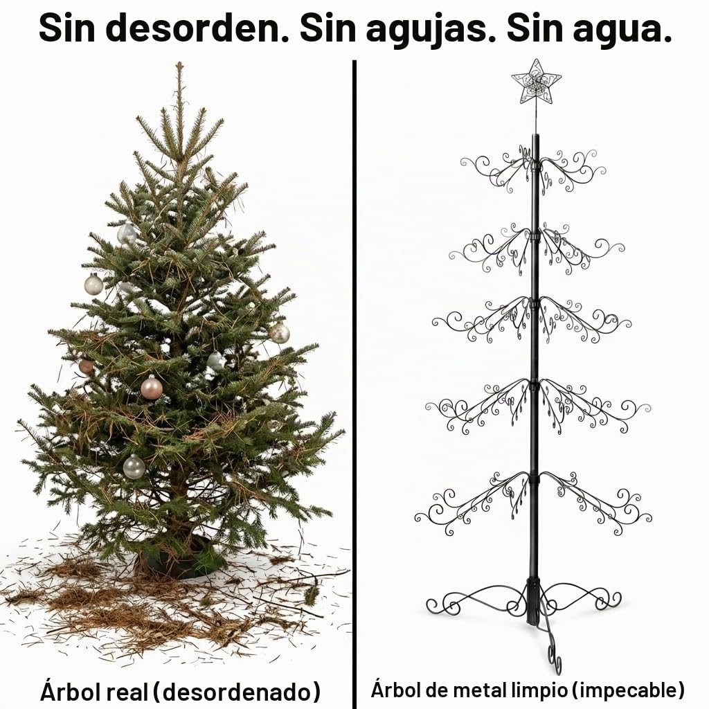 HOHIYA Soporte para Árbol de Navidad Metal 210 cm Base Estable 174 Ganchos para Adornos, Ideal Decoración Navideña y Hogar