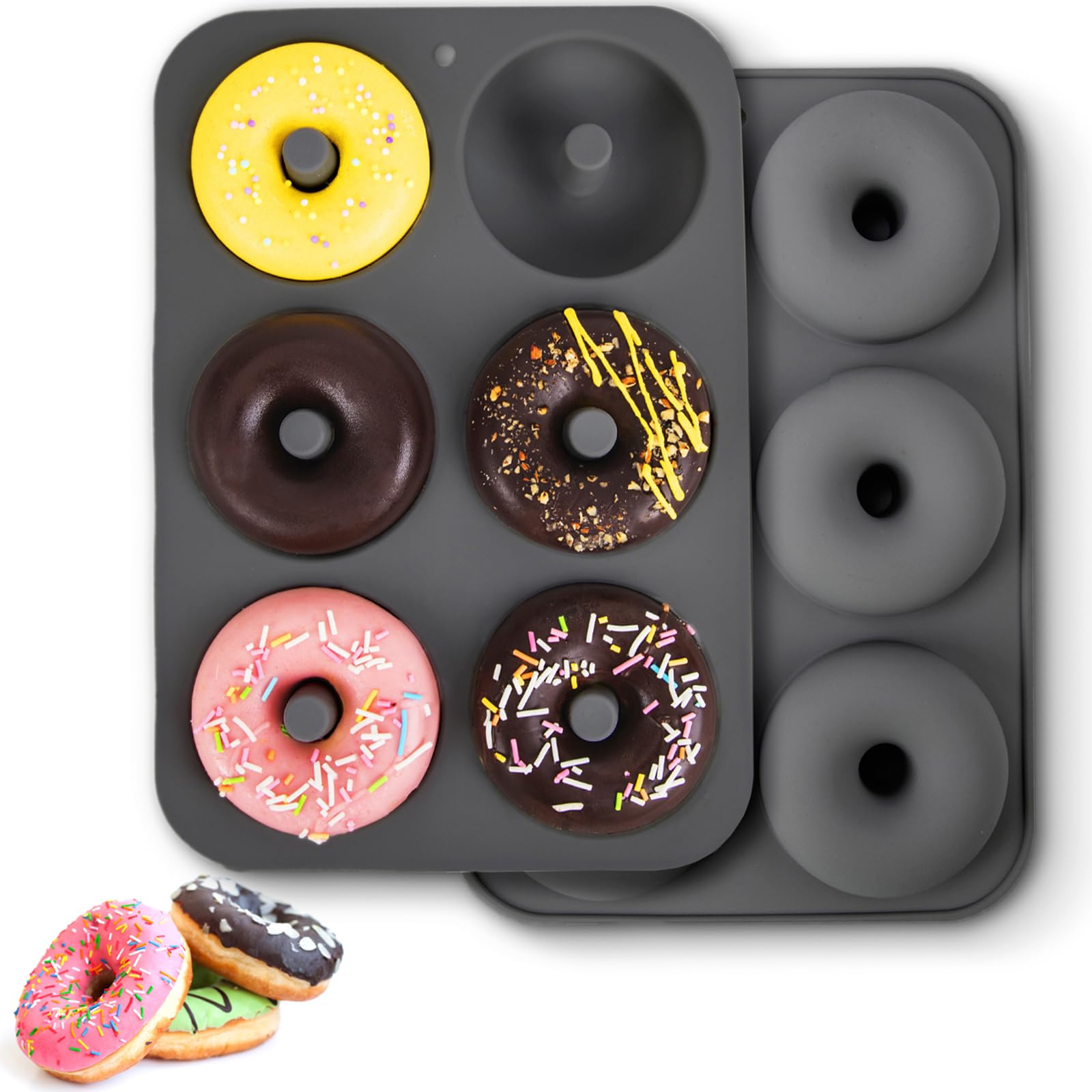 Silikon Donut Formen, 2 Stück Silikon Donut Backform Antihaft Backblech für Kuchen Keks Bagels Muffins, Geeignet für Geschirrspüler, Backofen, Mikrowelle