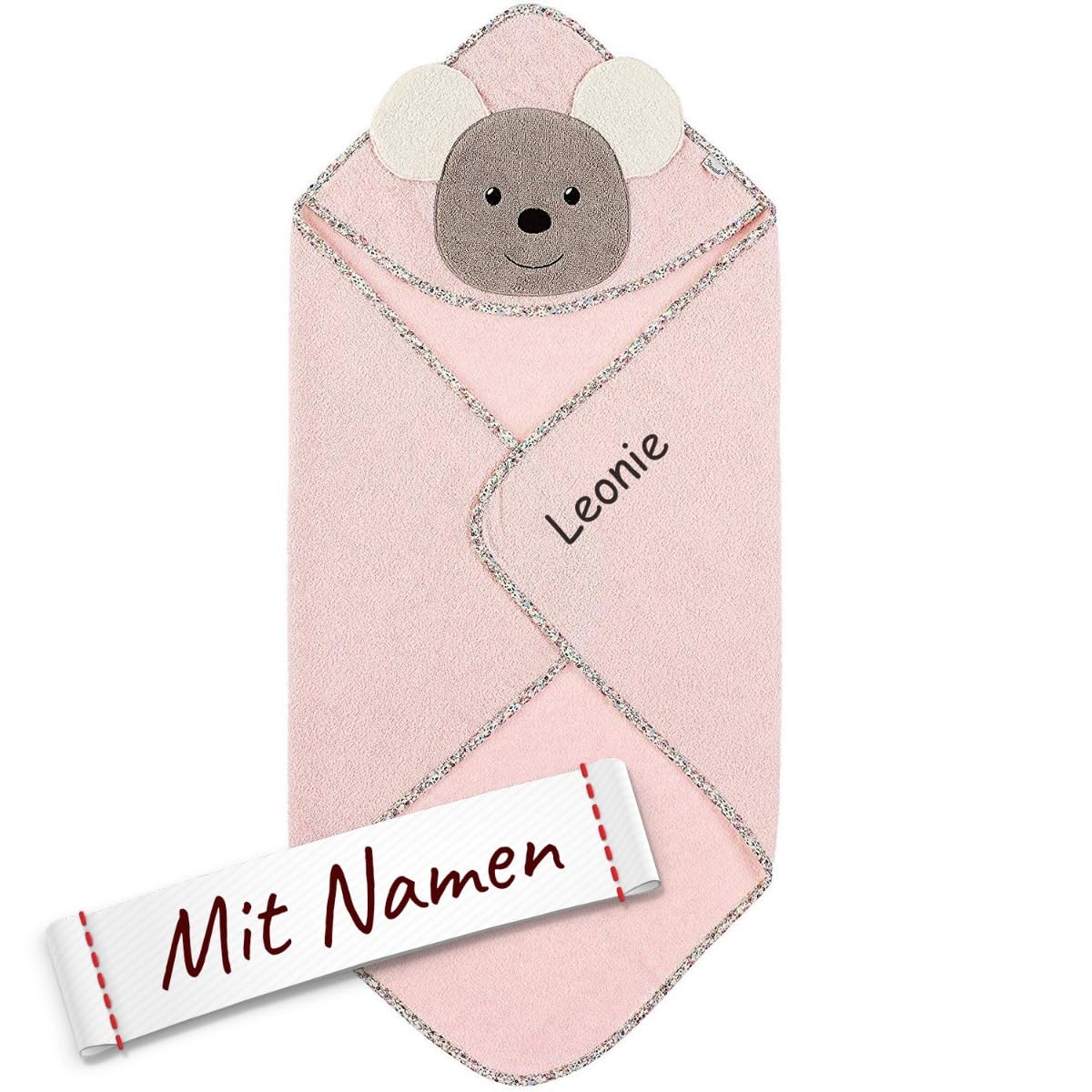 Sterntaler Kapuzenhandtuch mit Namen Bestickt für Baby & Kinder, Mädchen Badetuch Badehandtuch/Kinder-Badetuch mit Kapuze personalisiert (Modell 2)