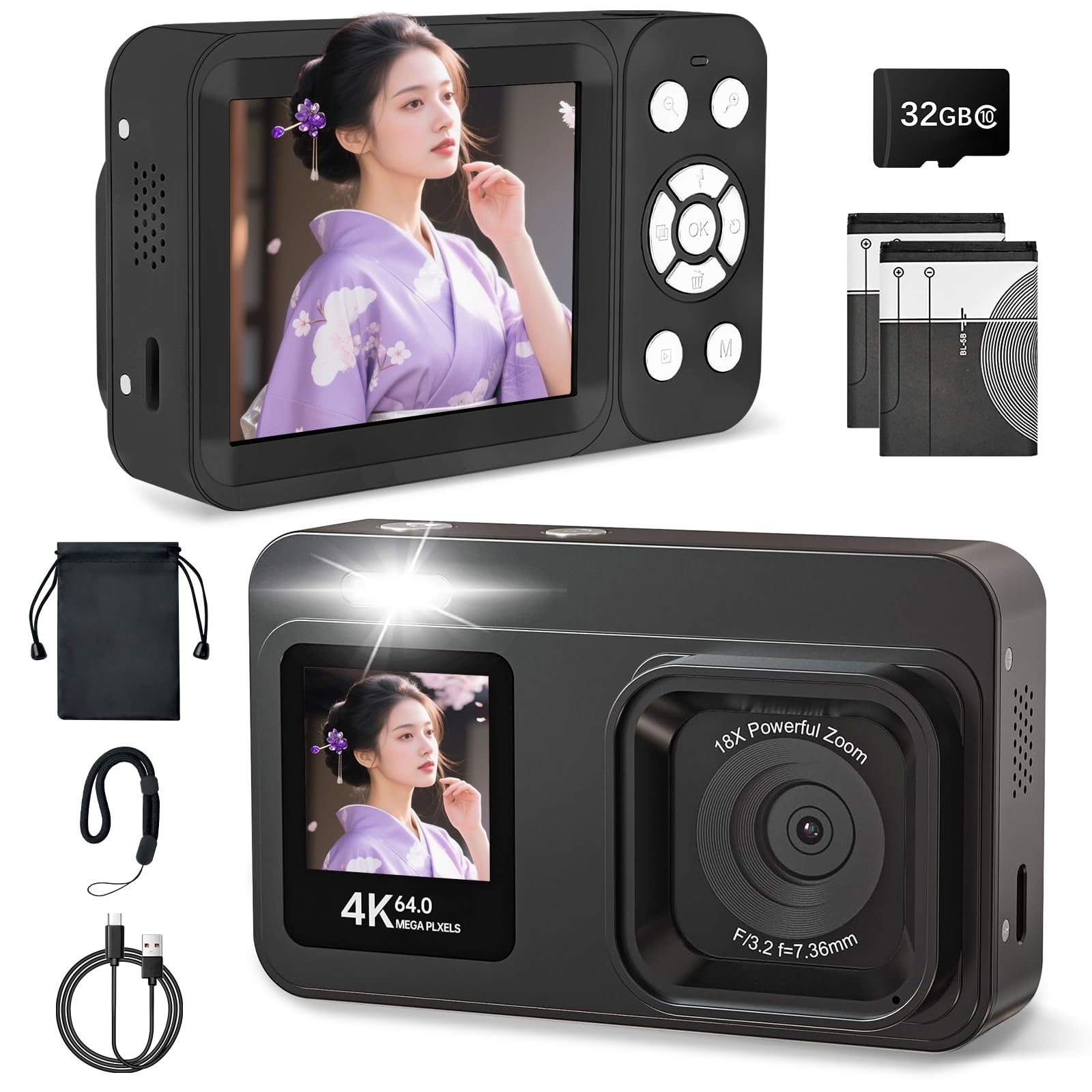 Amazon | デジタルカメラ 4K 6400万画素 30FPS デジカメ【IPS デュアル