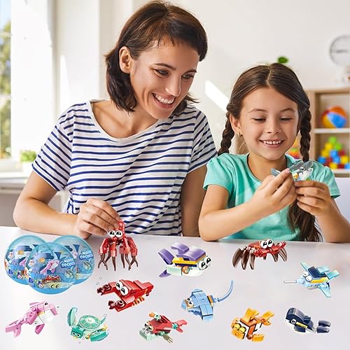 Miniatura 7 de WINGIFT Juego de 12 piezas de bloques de construcción de tiburón, huevos de Pascua rellenos 12 en 1, huevos sorpresa de criaturas marinas, caza de