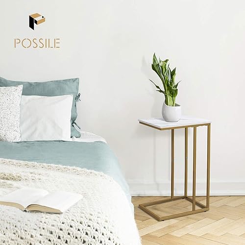 Miniatura 2 de Juego de 2 mesas auxiliares en forma de C, mesa auxiliar pequeña para sofá y cama, mesas de sofá que se deslizan por debajo, mesa auxiliar de