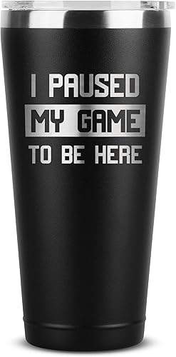 I Paused My Game To Be Here - Regalos para adolescentes, niños, niñas, jugadores, vaso de acero inoxidable con aislamiento negro de 30 onzas con