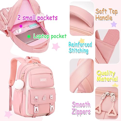 Miniatura 5 de IHZZ Mochila para niñas, mochila escolar rosa para niñas con lonchera y caja de lápices, mochila para niños, Mochilas Escolares para Niñas, Rosado