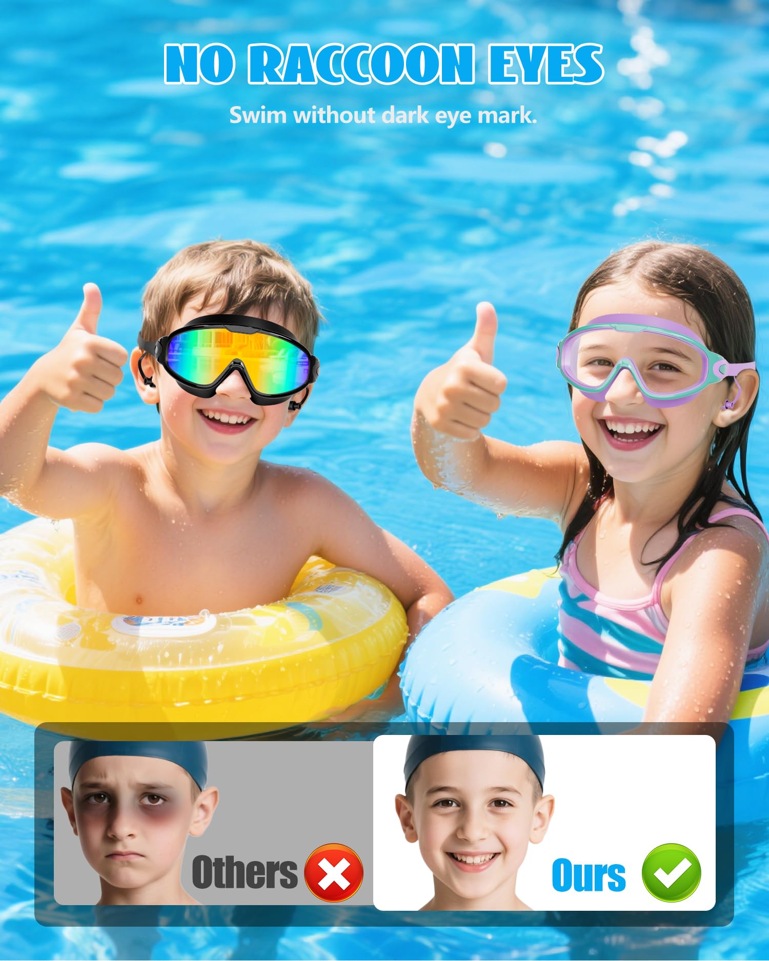 Aegend Occhialini da nuoto per bambini, con ampia vista, anti-appannamento/UV, senza perdite, con tappi per le orecchie, per bambini dai 3 ai 14 anni