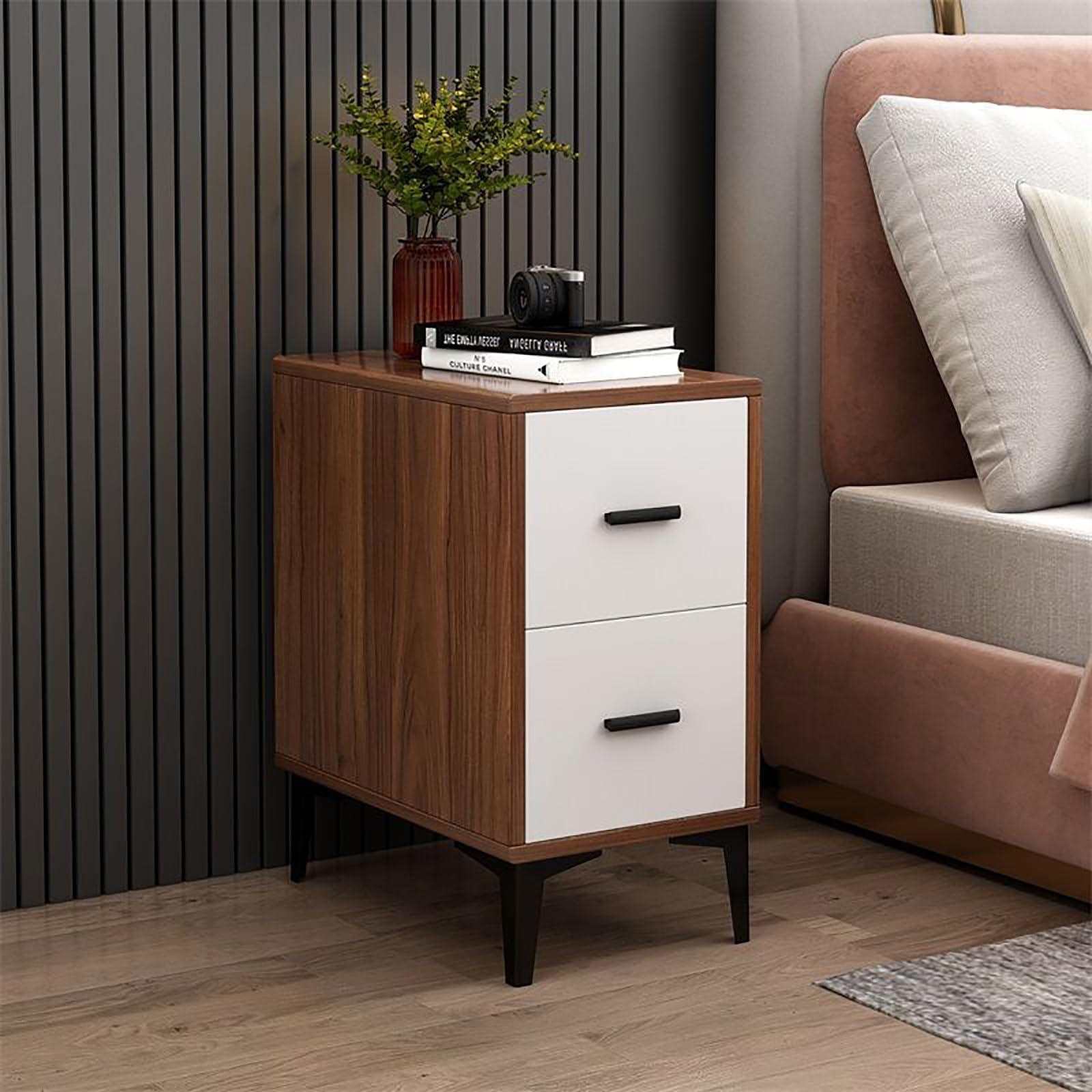 Nachttisch Weiß Mit 2 Schubladen - Massivholz Nachtschrank 50x40cm Mit Kunstleder