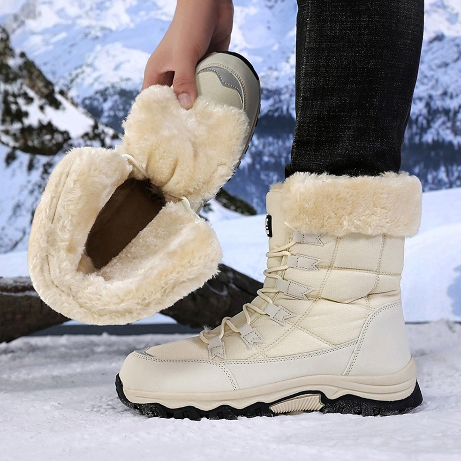 Scarpe Invernali Donna Comode Stivali con Fodera Isolante, Per Esterni, Il Freddo, Termici, Antiscivolo,Stivaletti Caldi Alla Caviglia Condizioni Nevose
