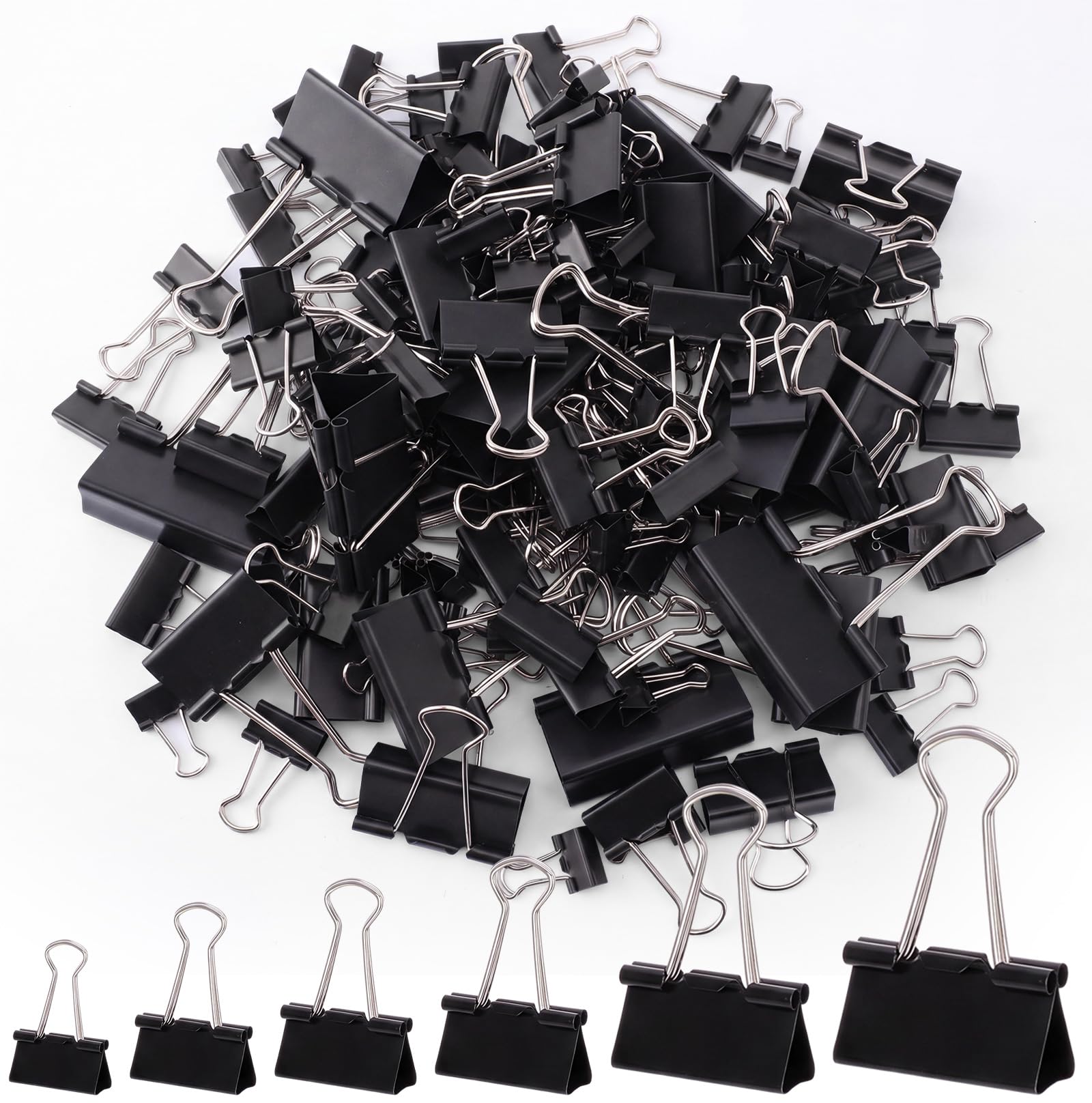 Jetec 200 Pcs Black Binder Clip Paper Clamp Metal Paper Clip, Mixed Sizes